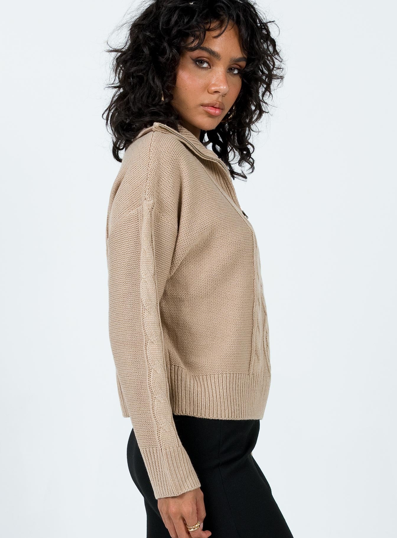 Sommers Quarterzip Sweater Beige - Image 3