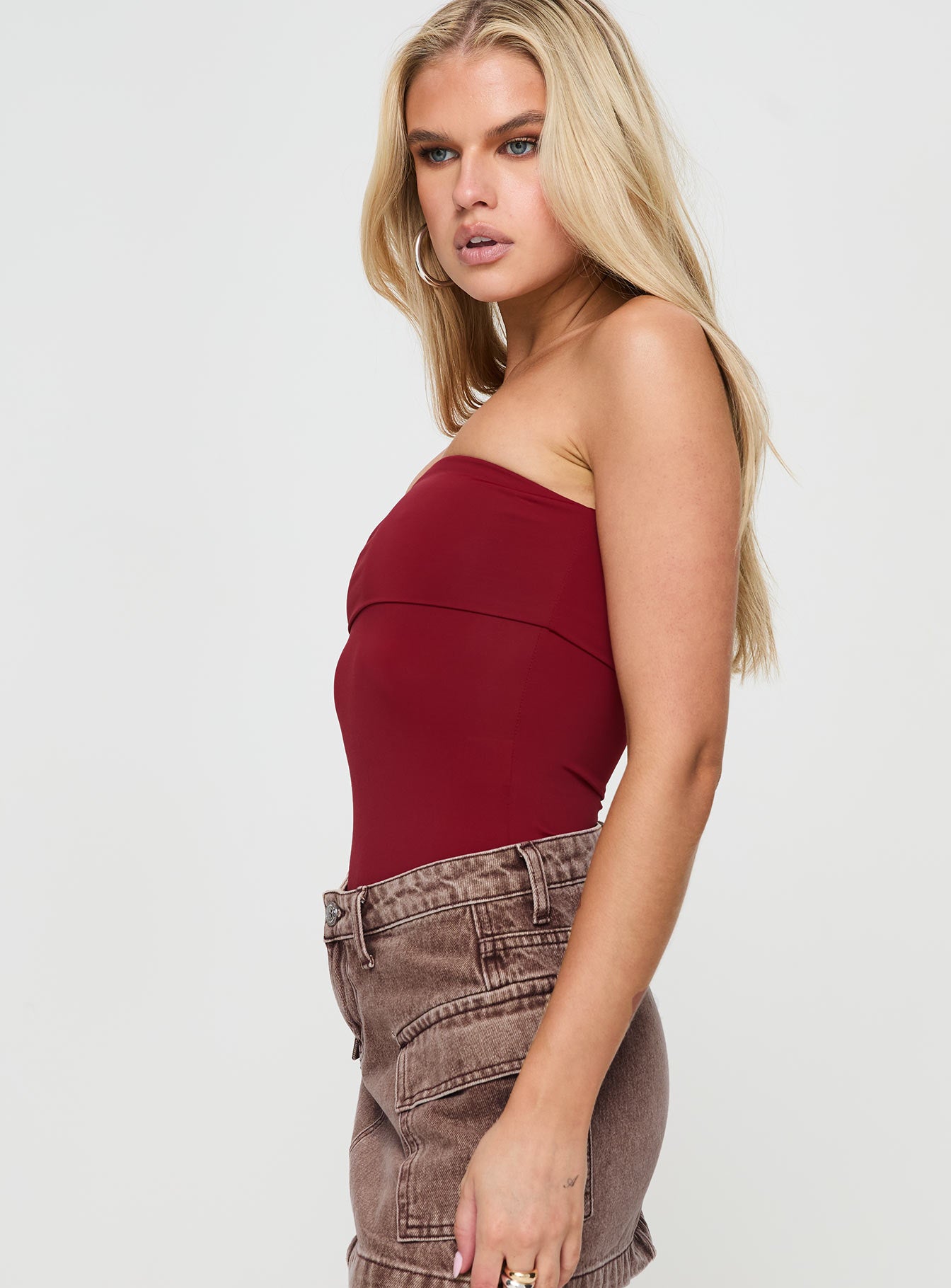 Niner Strapless Bodysuit Burgundy - Image 4