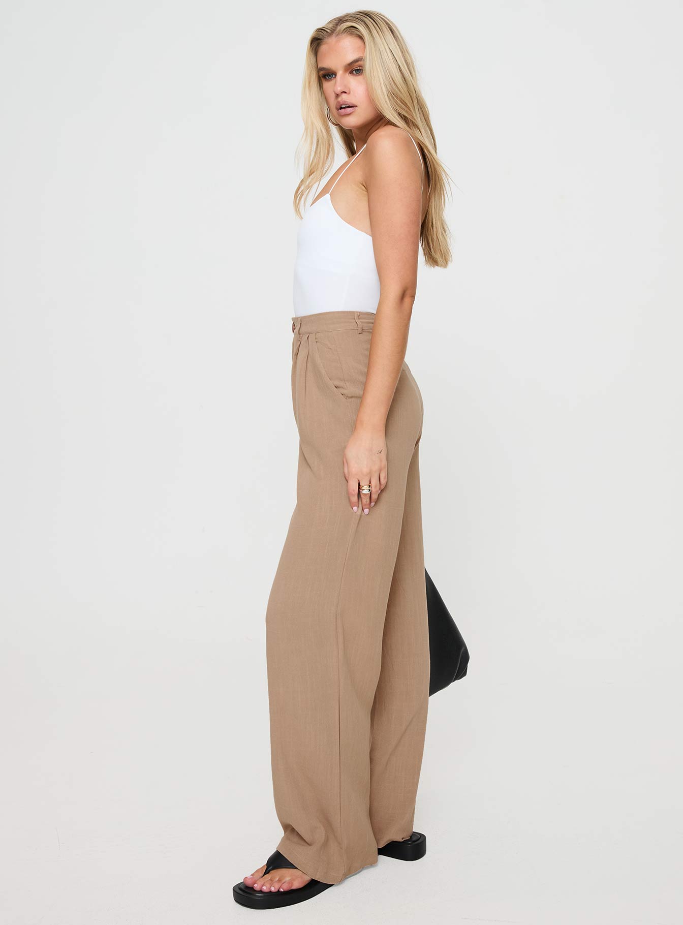 Brenda Linen Blend Pants Beige - Image 4