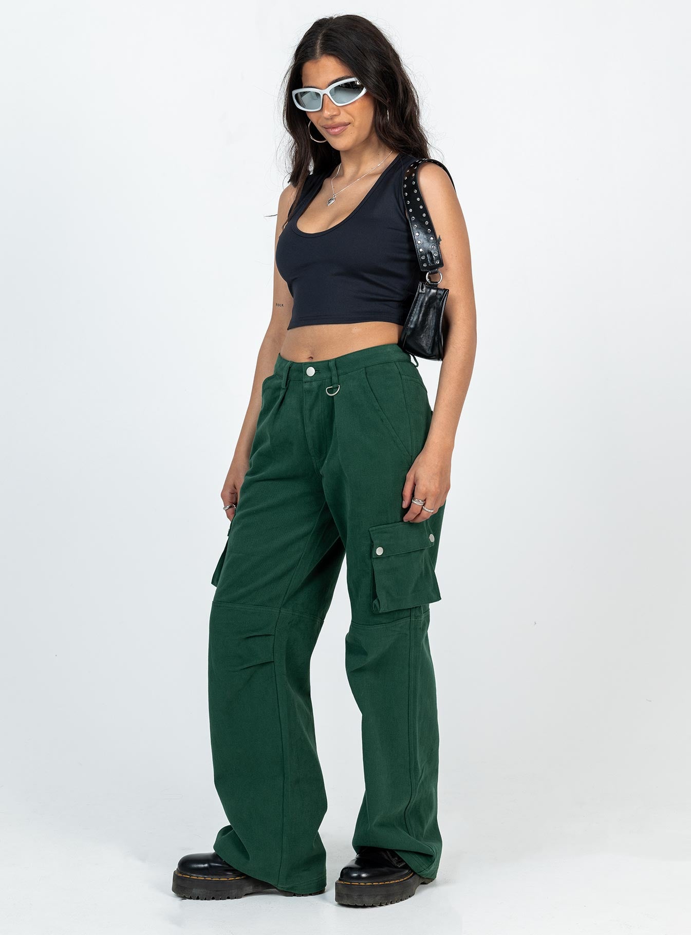 Paige Mid Rise Cargo Jean Denim Green Petite - Image 4