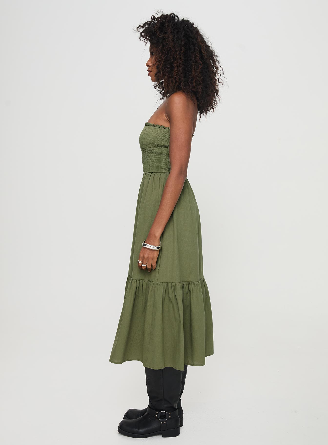 Chani Strapless Maxi Dress Olive - Image 3