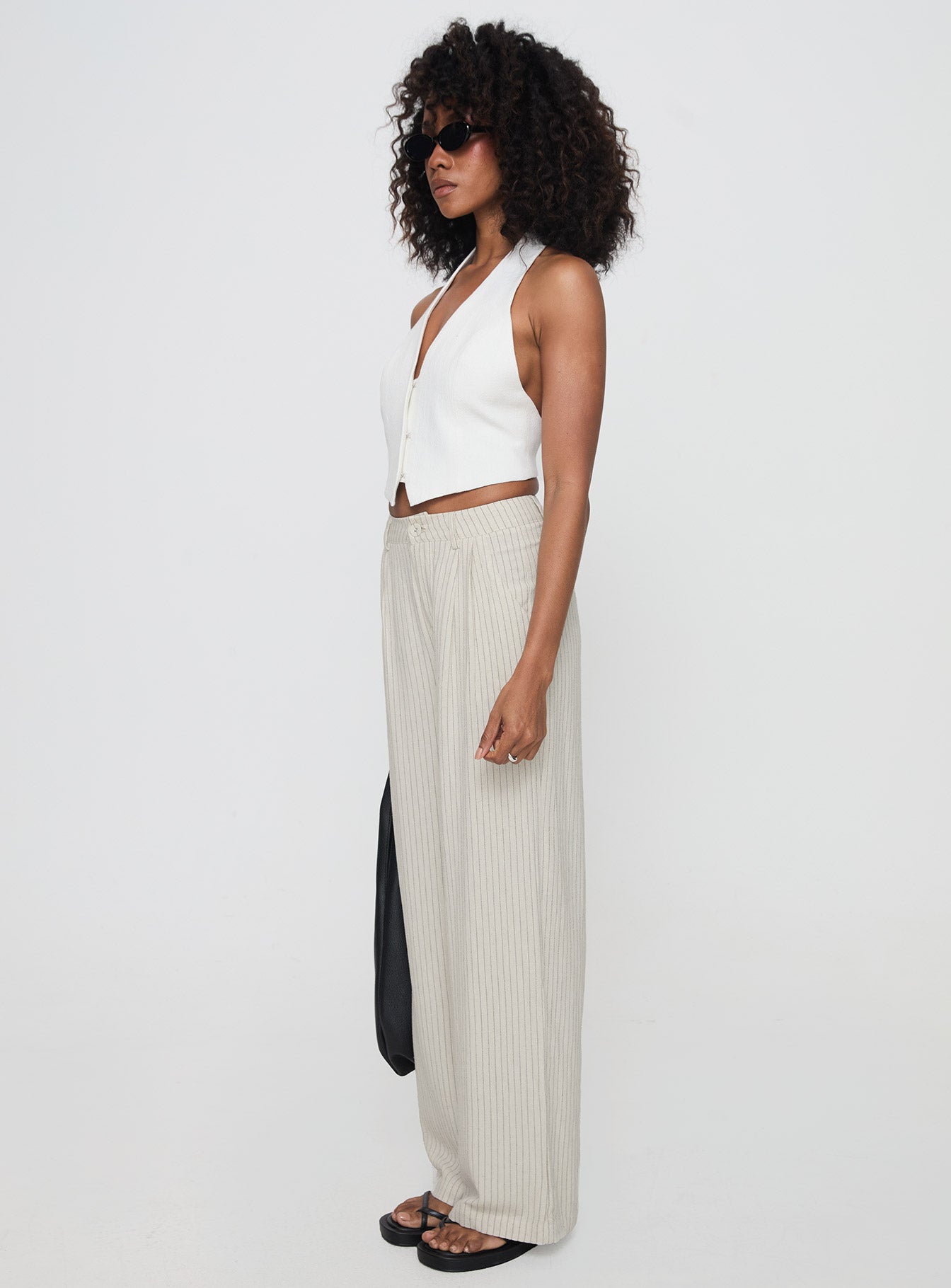 Hayze Linen Pant Beige Pinstripe - Image 4