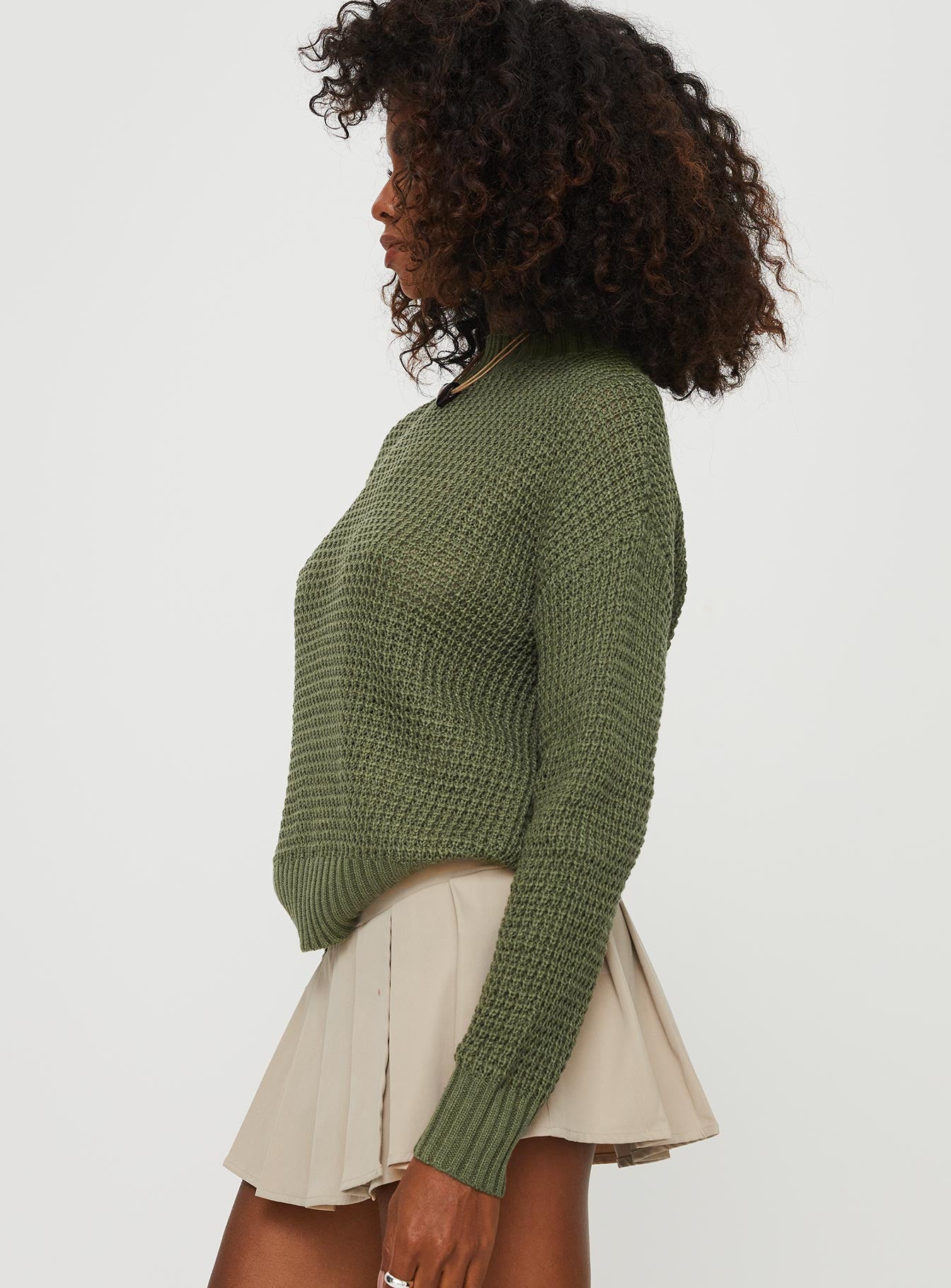 Wholesome Waffle Knit Sweater Green - Image 4