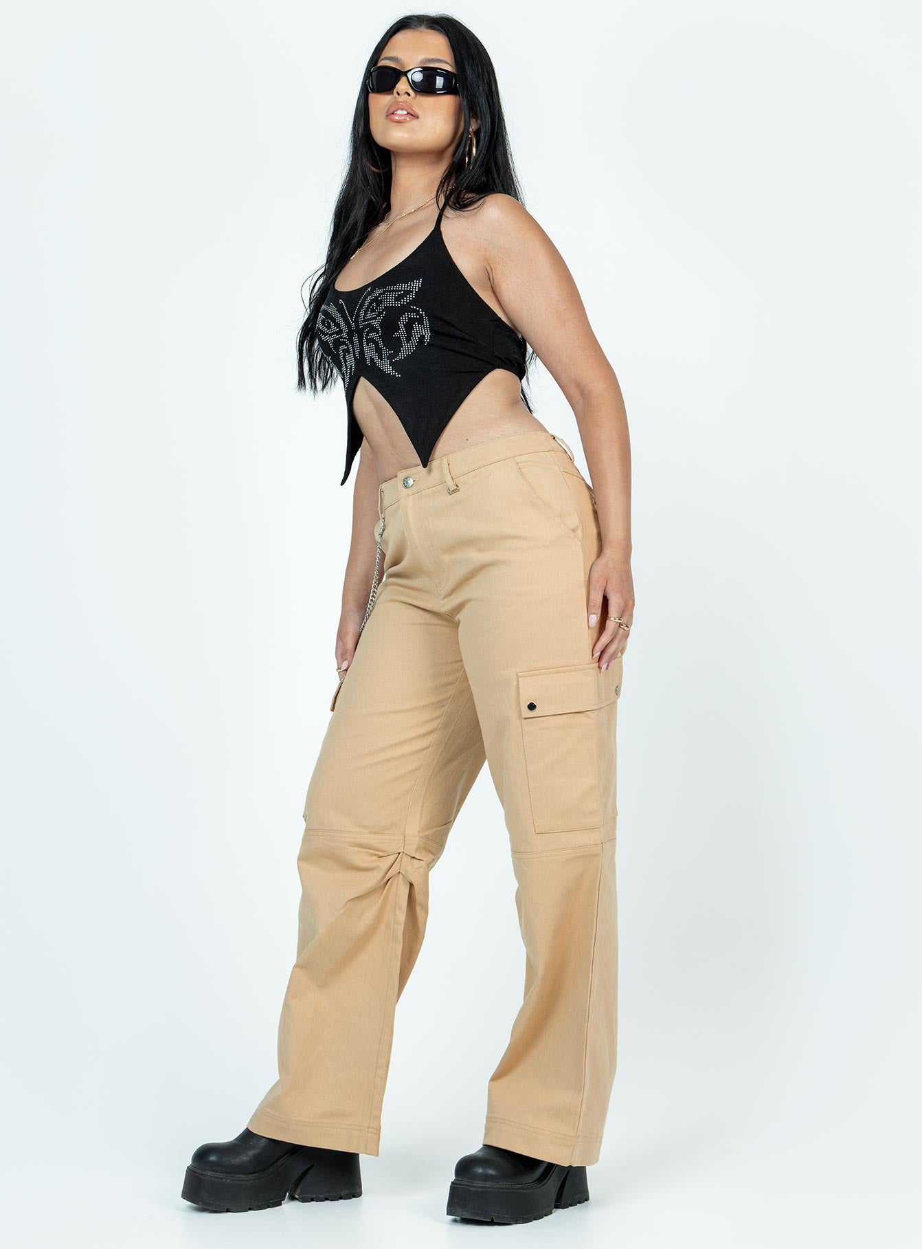 Fallout Mid Rise Cargo Pants Beige - Image 4