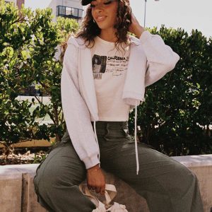 Samwell Cropped Zip Up Hoodie White Marle