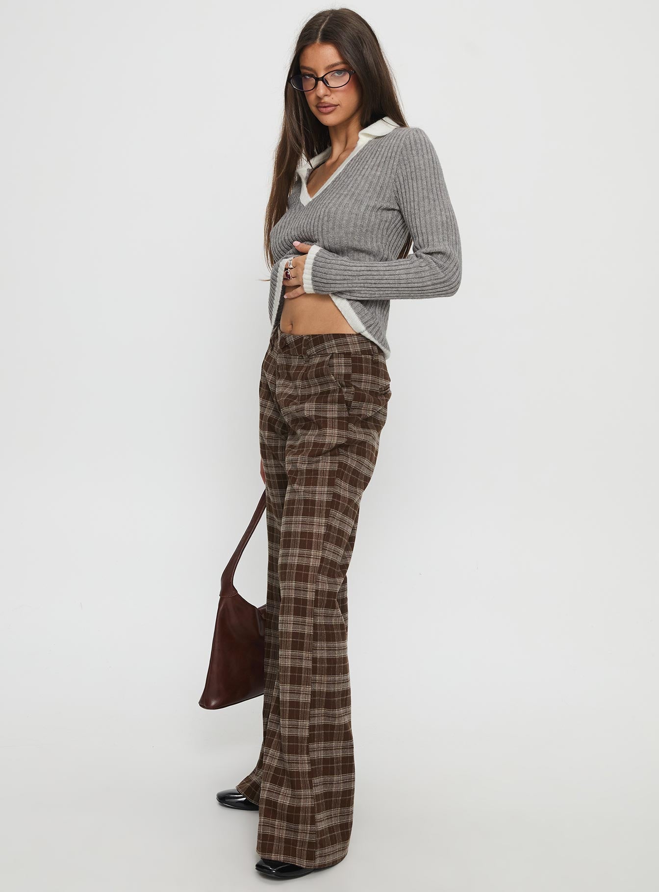 Emiroki Straight Leg Pants Brown Check - Image 4