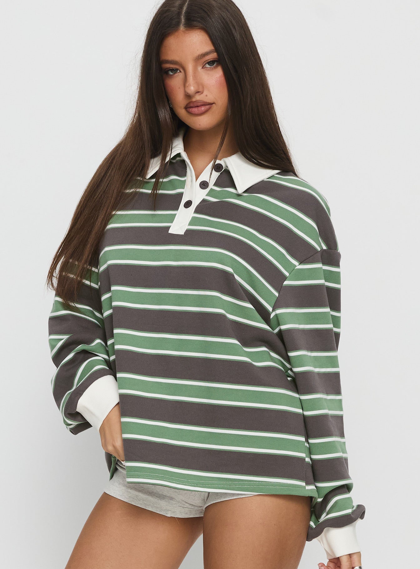 Tycen Polo Rugby Jumper Green / Grey Stripe - Image 4