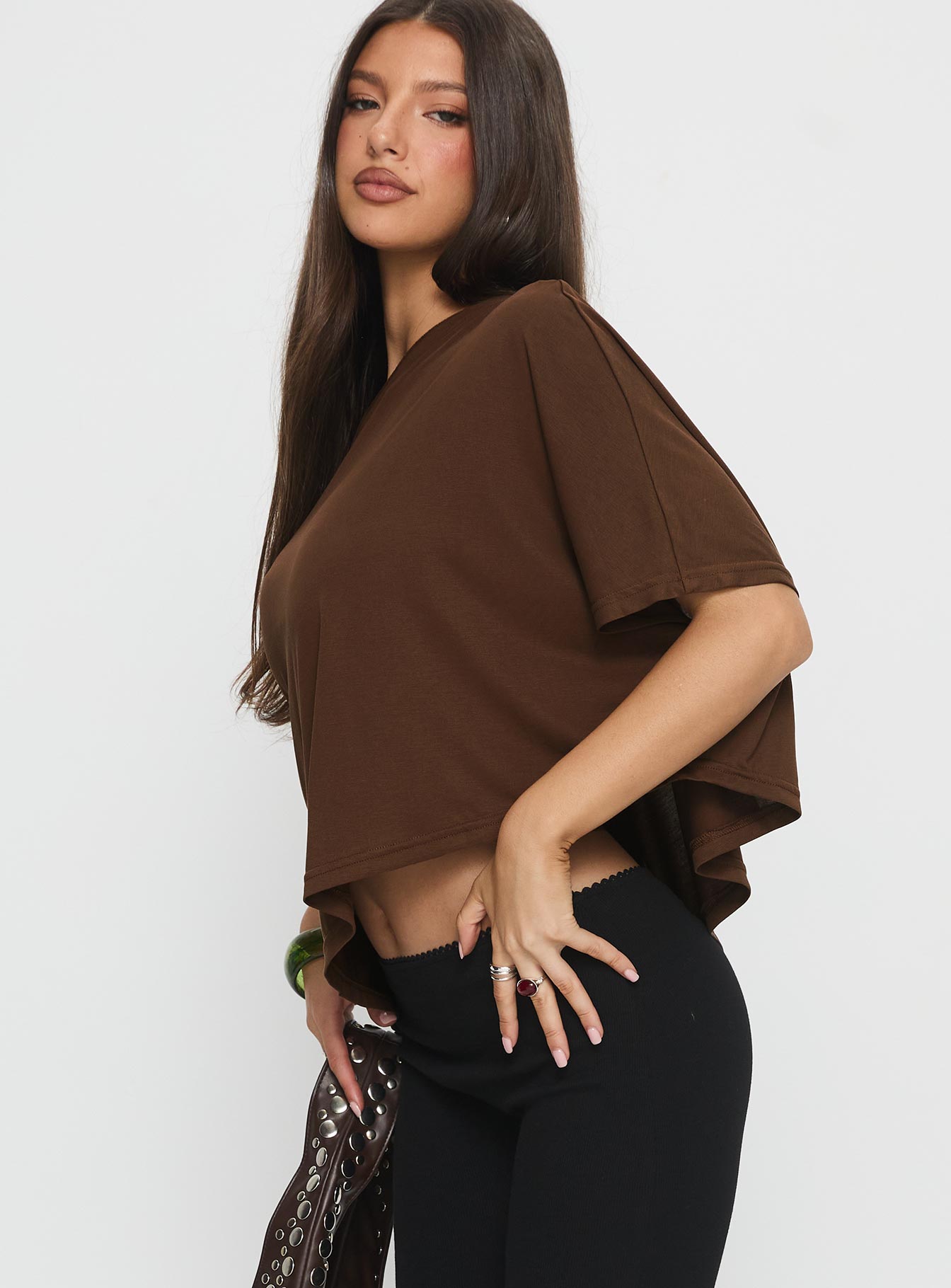 Passerby Asymmetrical Off Shoulder Top Brown - Image 4