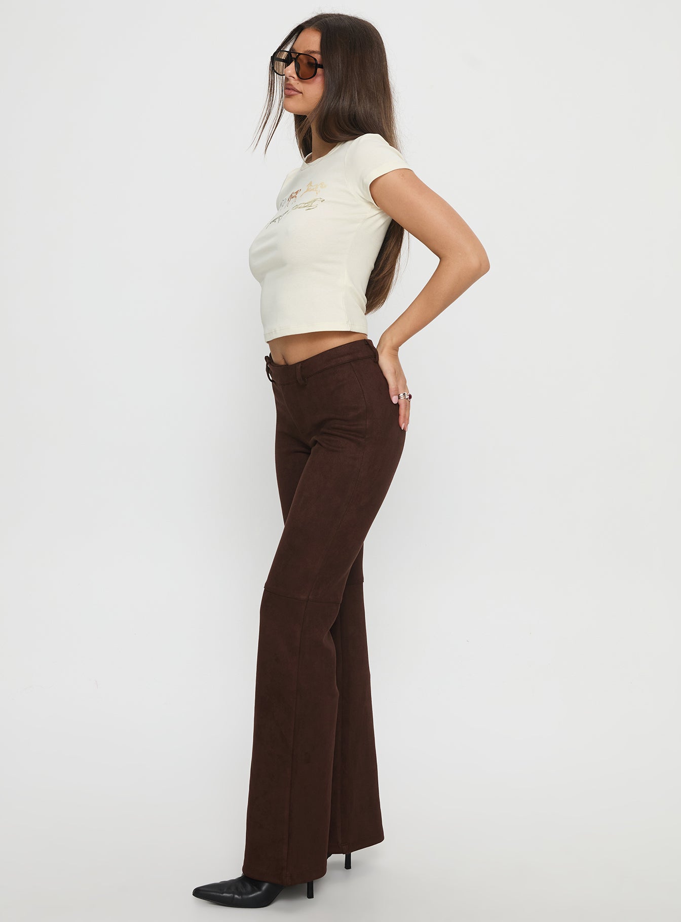 Final Shot Faux Suede Pants Brown - Image 4