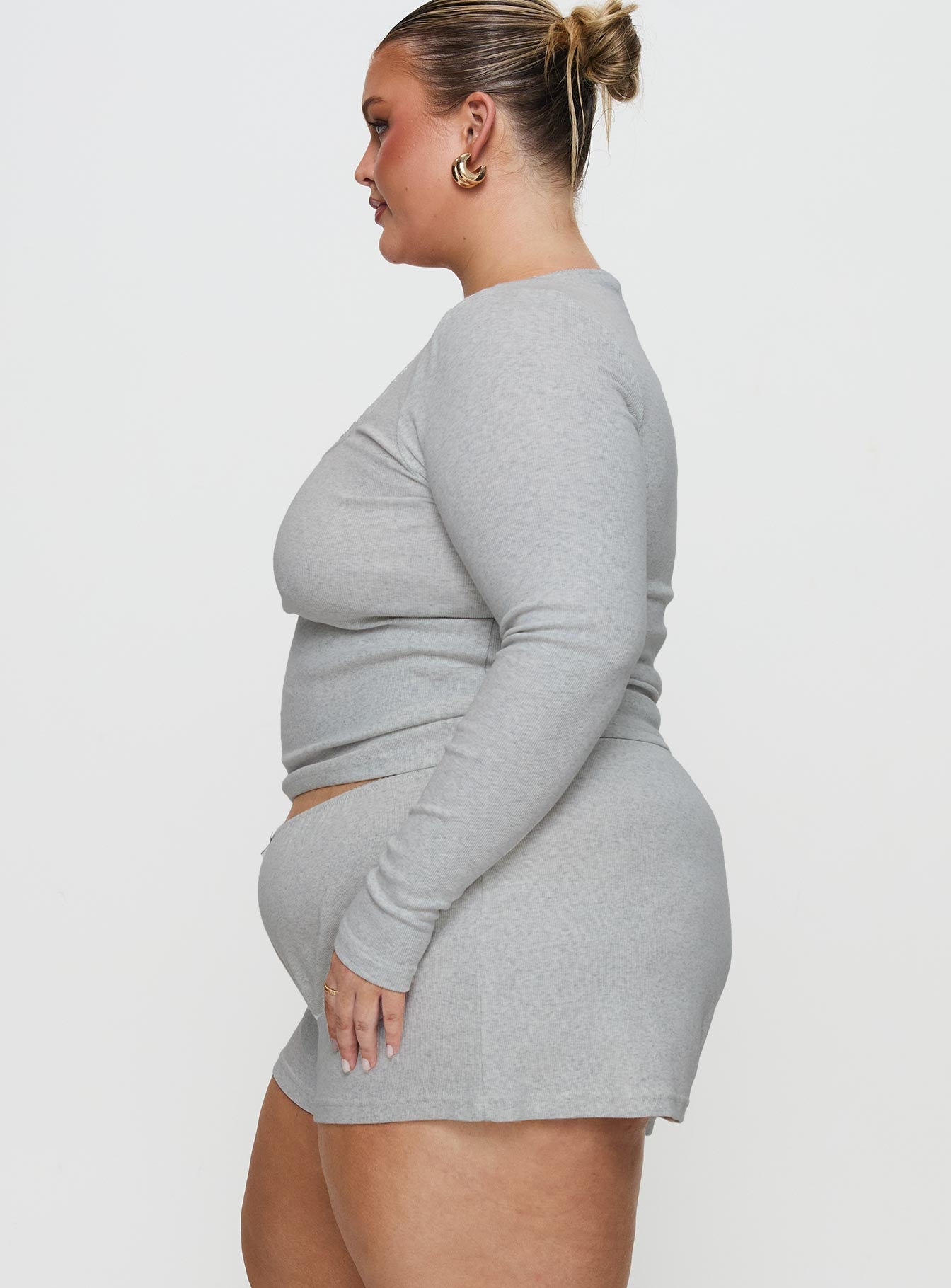 Sleepytea Rib Sleep Long Sleeve Top Grey Curve - Image 4