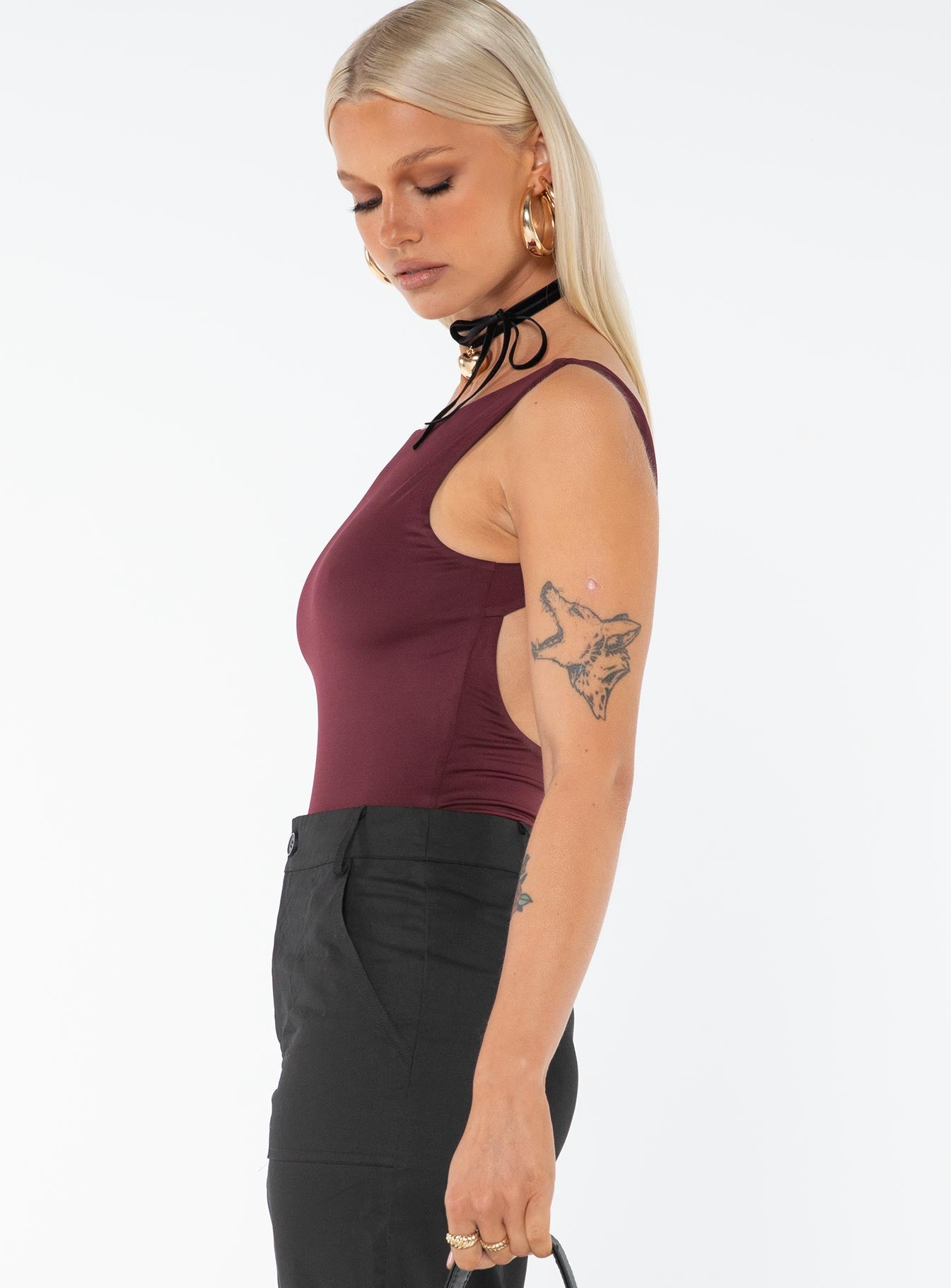 Coomba Backless Bodysuit Burgundy - Image 4
