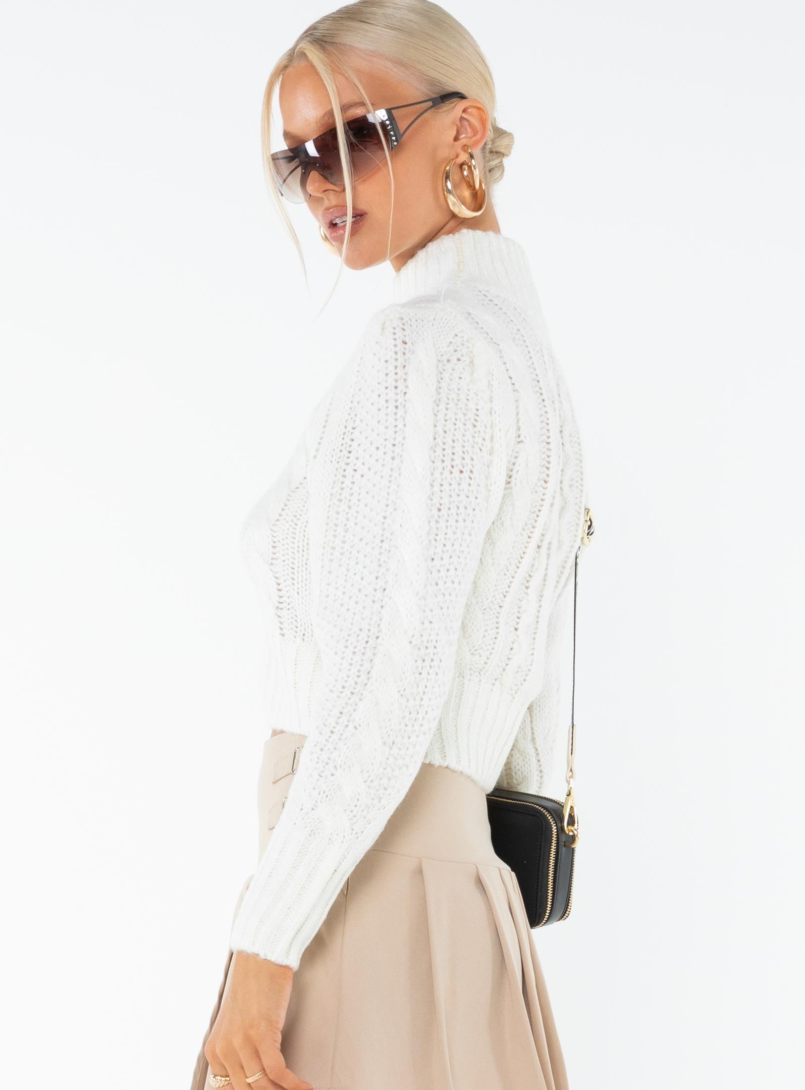 Degi Cropped Cable Sweater White - Image 4