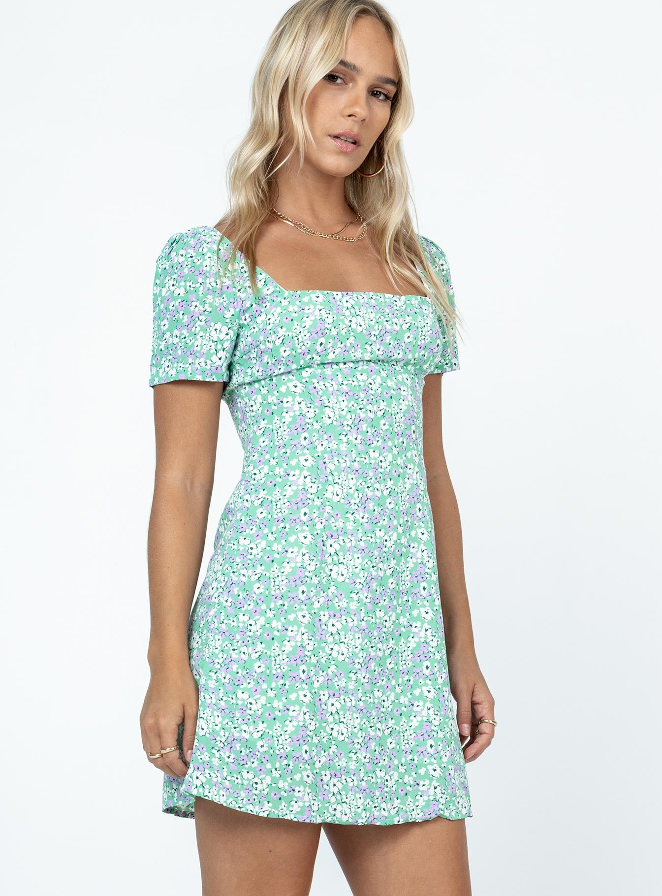 Hastings Mini Dress Green Floral - Image 3