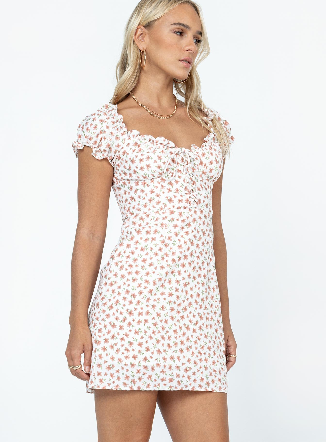 Reuben Mini Dress White Floral - Image 3