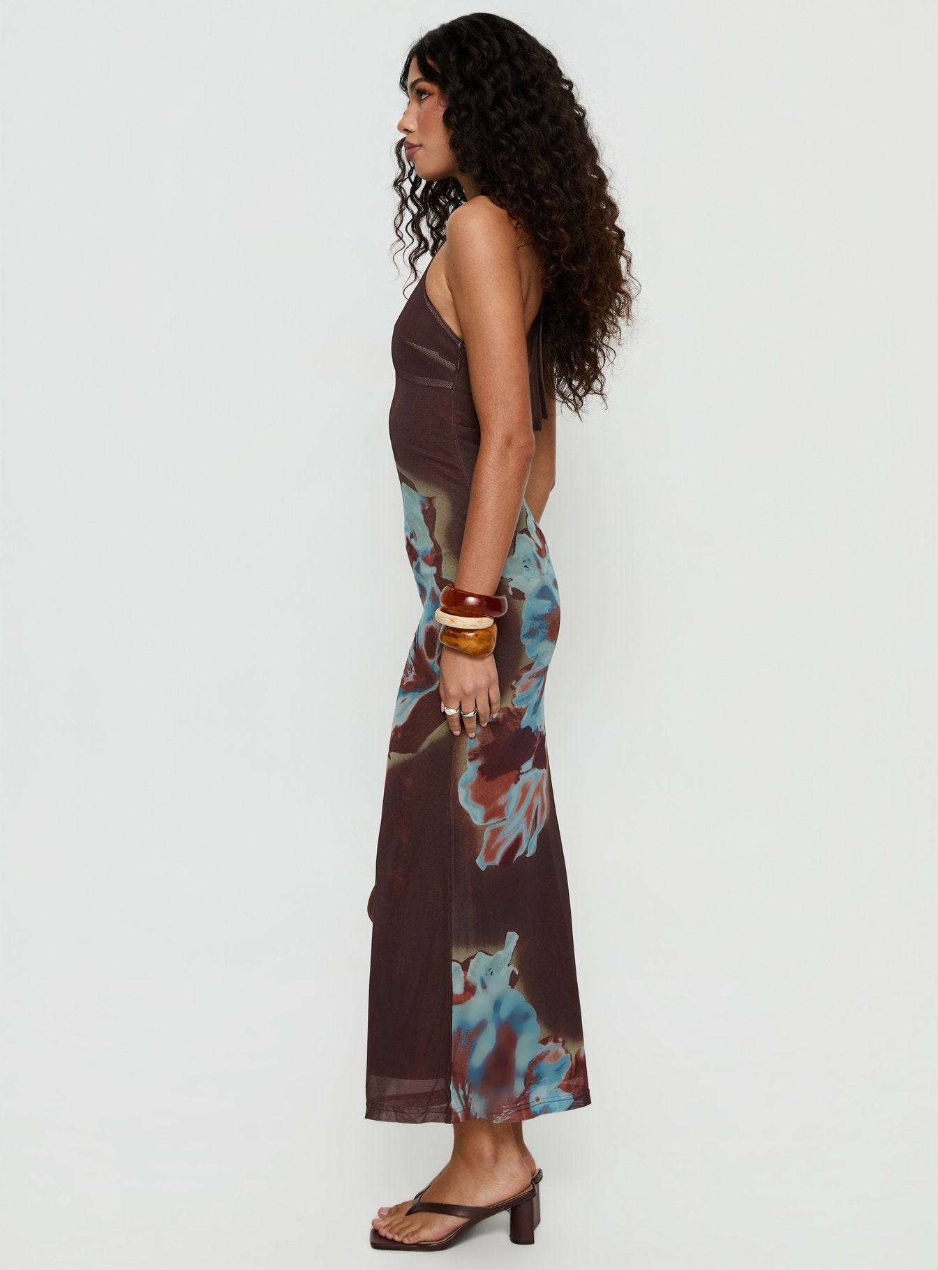 Maritsa Halter Beaded Maxi Dress Brown Floral - Image 4