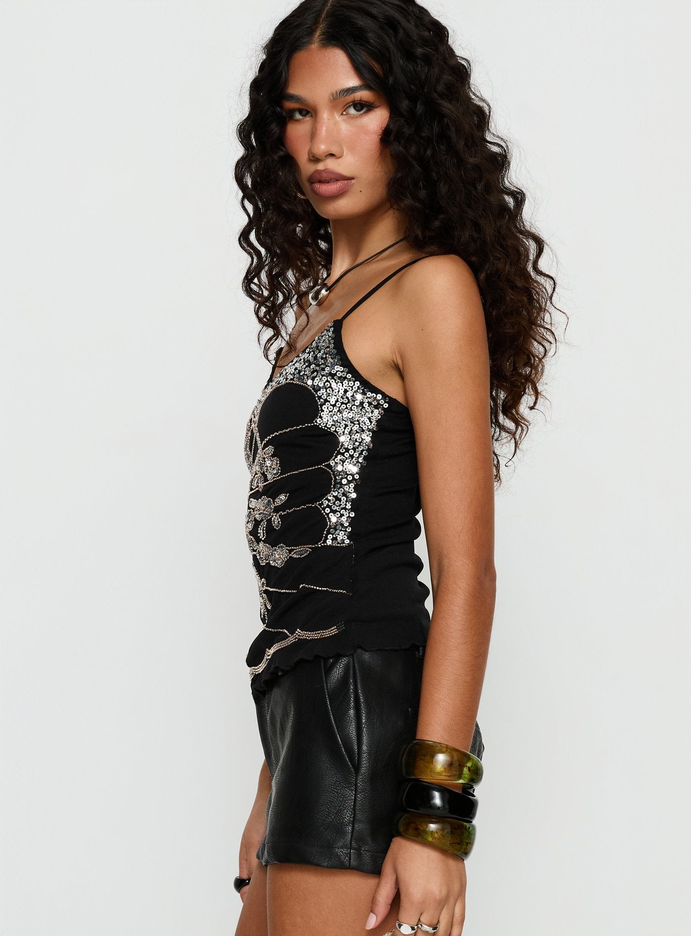 Devondra Sequin Detail Cami Top Black - Image 4
