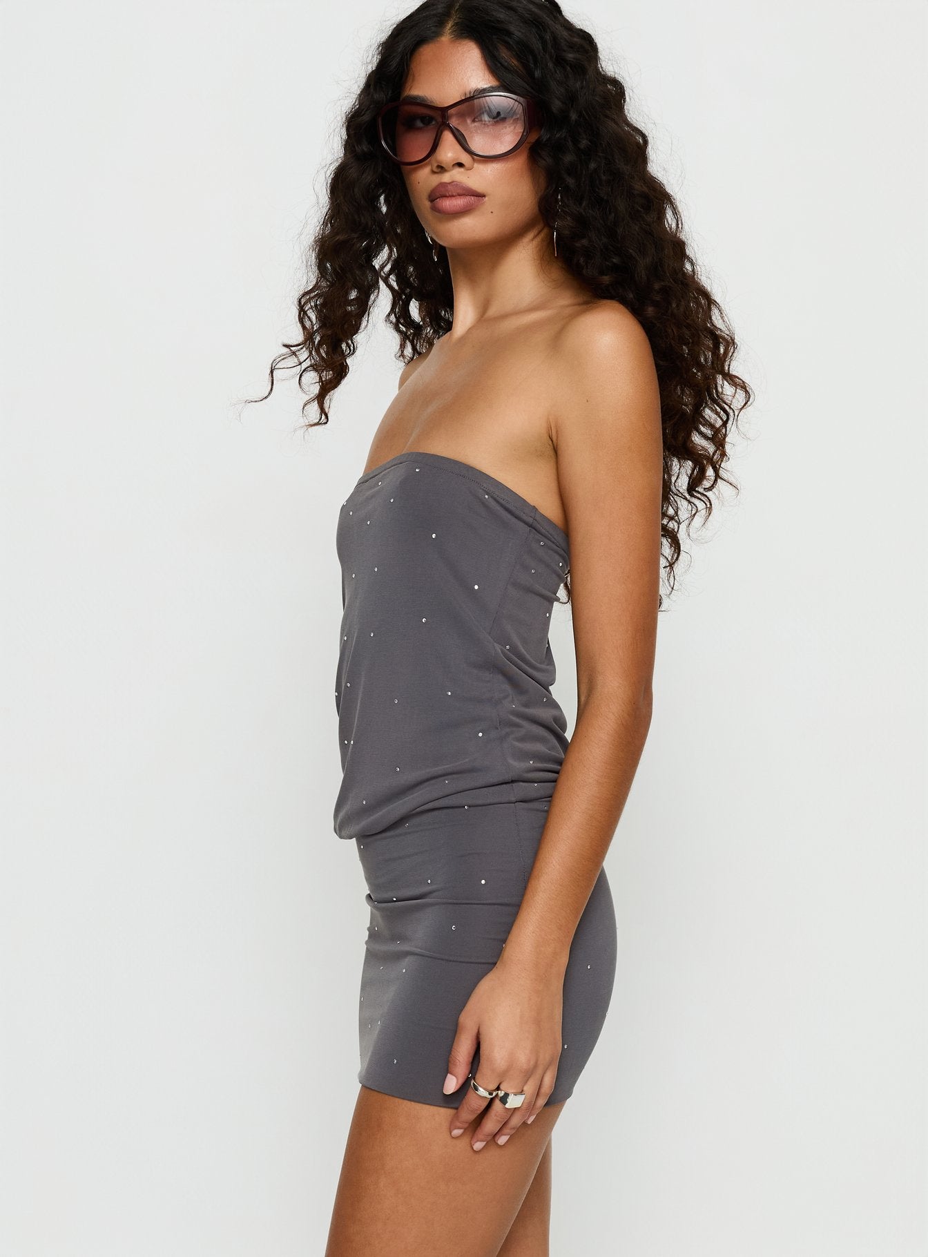 Belia Mini Dress Diamante Dark Grey - Image 3
