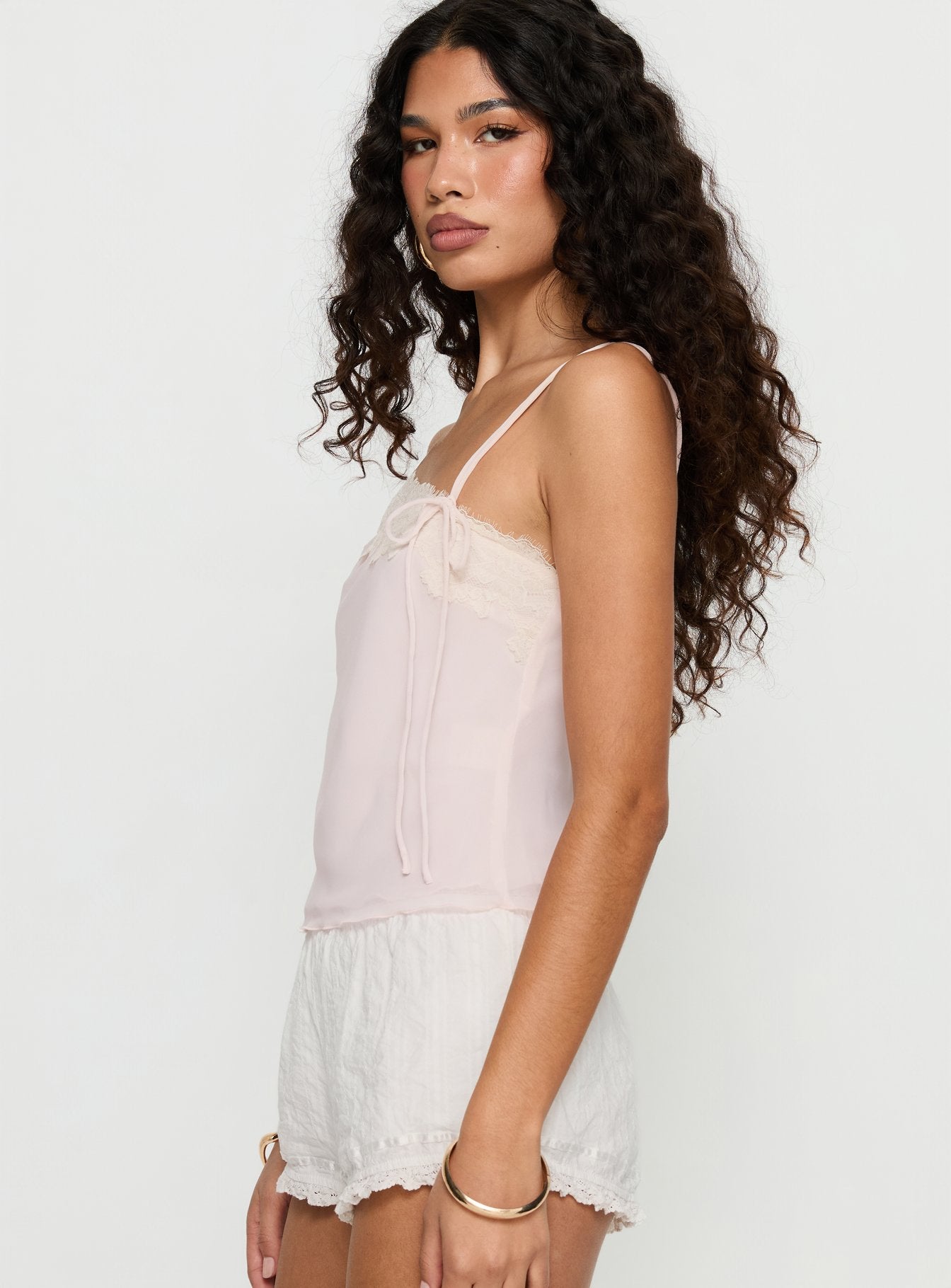 Ashlen Lace Trim Asymmetrical Top Pink - Image 4