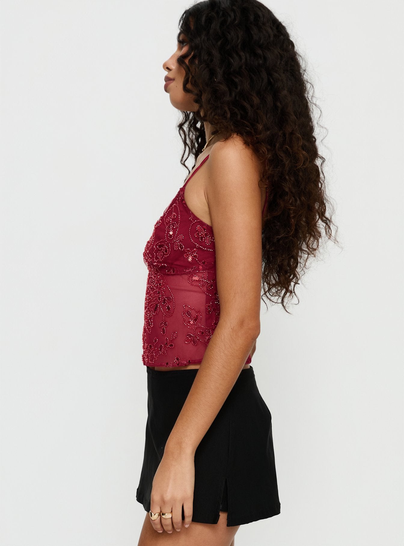 Halima Bead Detail Cami Top Red - Image 4