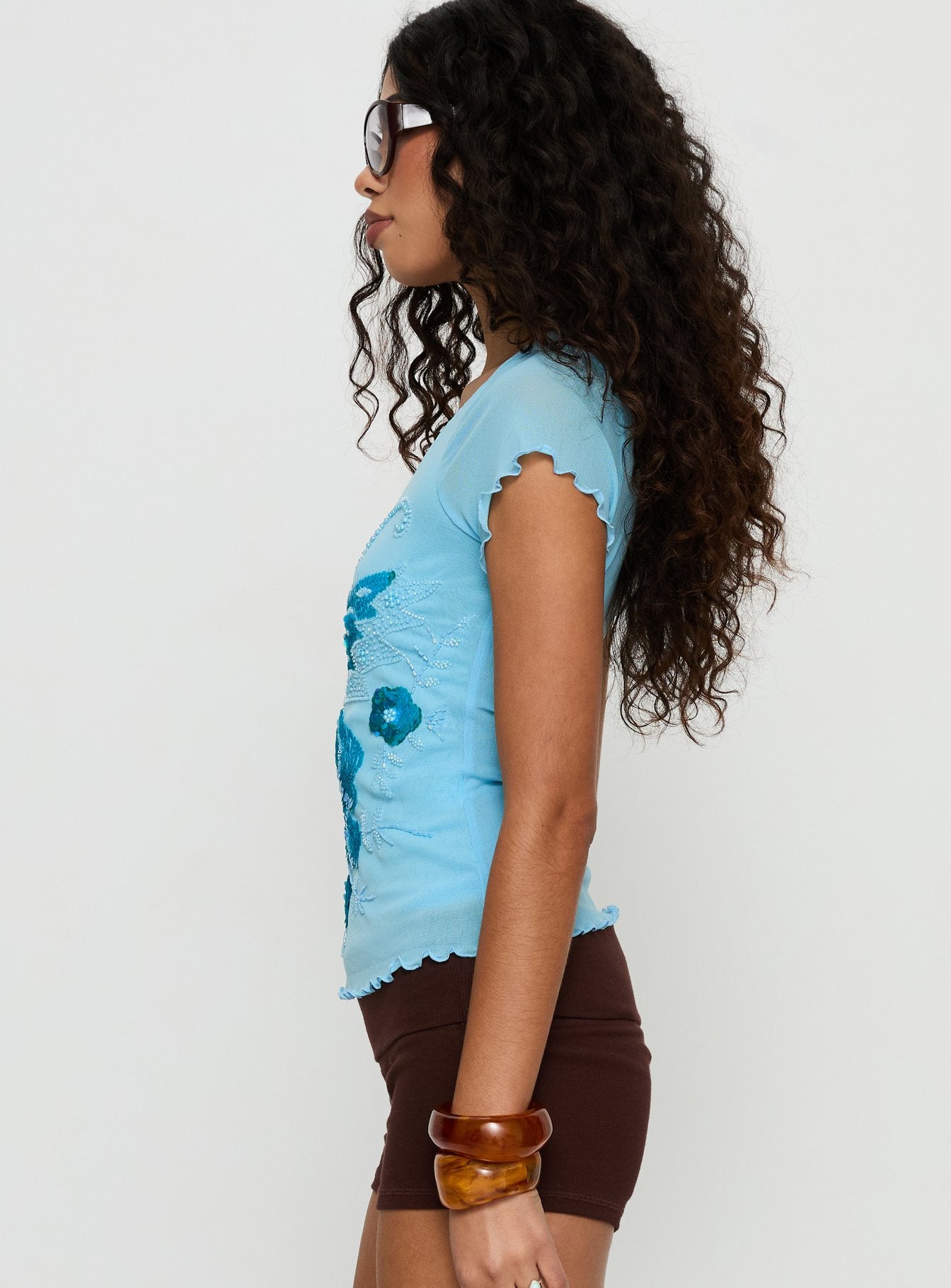 Reannah Sequin Short Sleeve Top Blue - Image 4