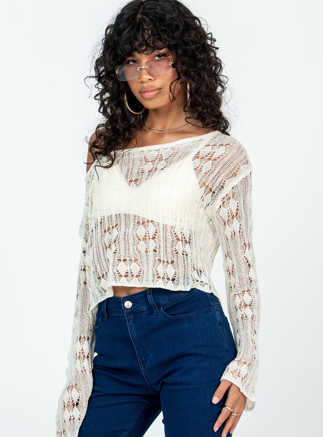 Asher Cropped Sweater Cream - Image 4