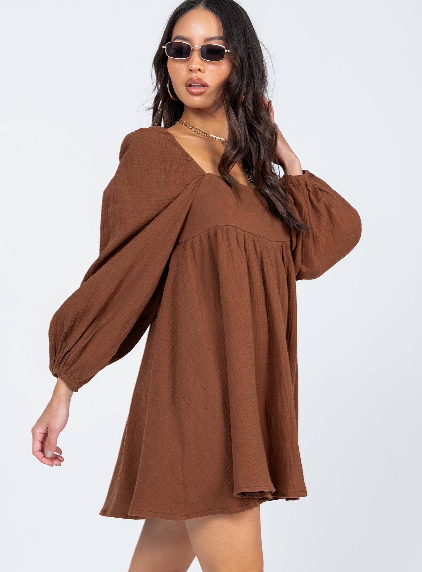 Lorna Long Sleeve Mini Dress Brown - Image 3