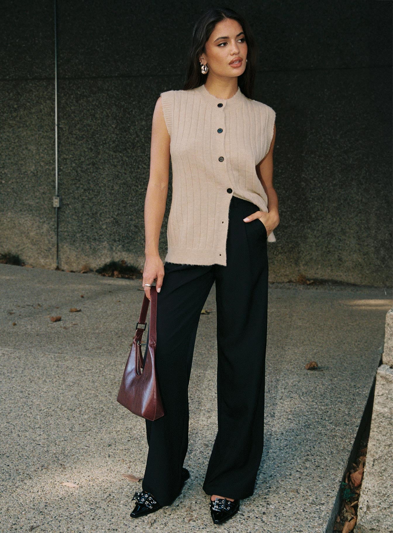 Brookvale Button Up Knit Vest Beige - Image 3