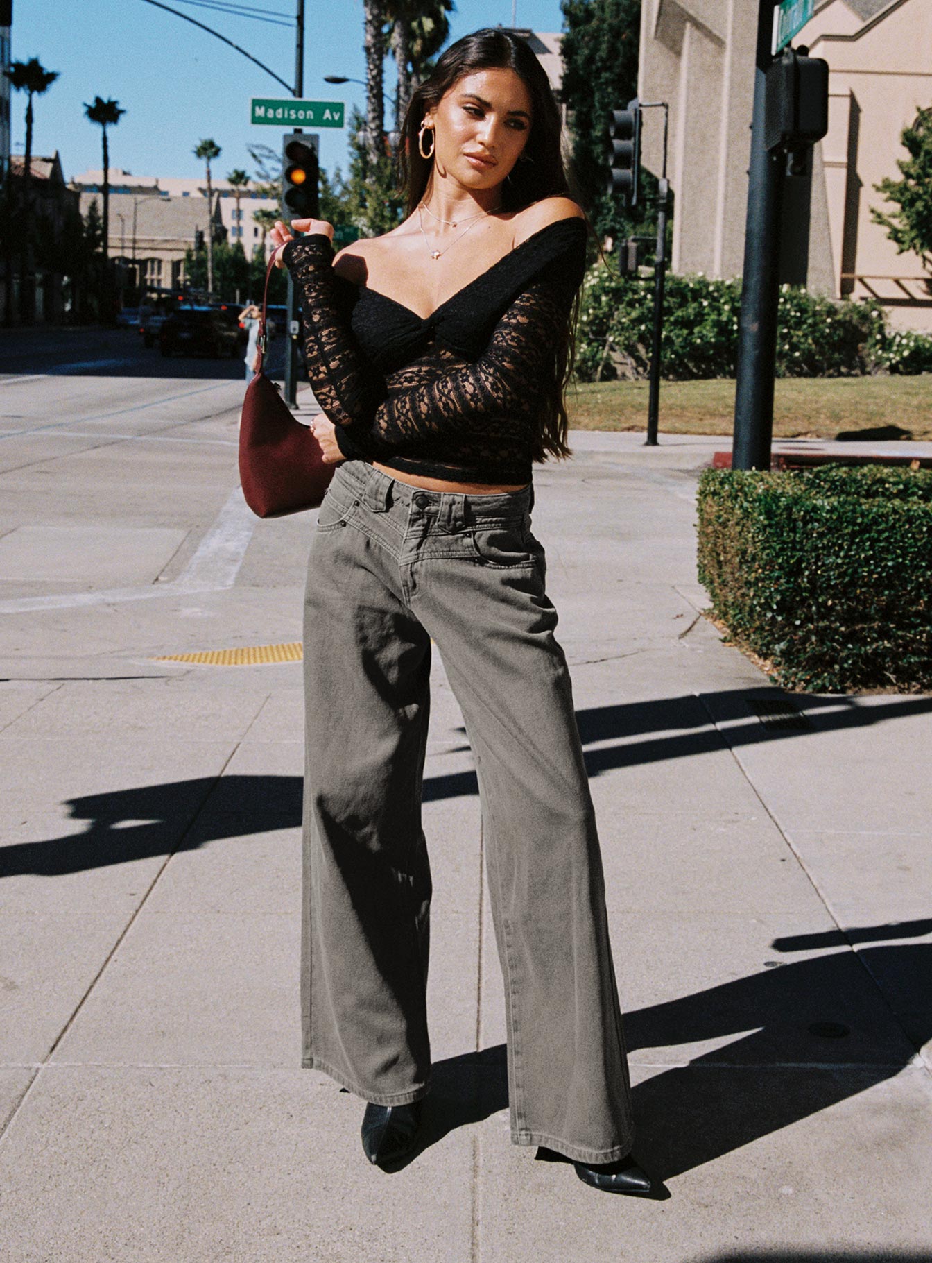 West Side Mid Rise Wide Leg Jeans Grey Wash - Image 3