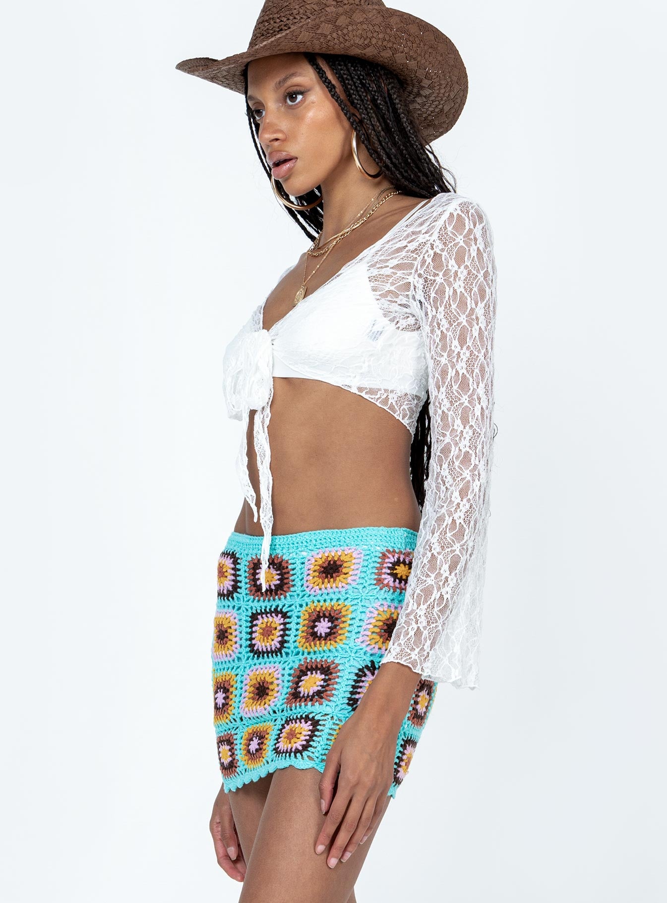 Barbados Crotchet Mini Skirt Blue - Image 4