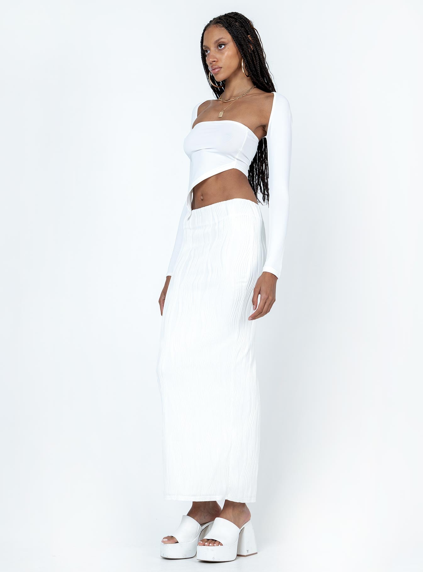 Echo Low Waist Knitted Maxi Skirt White - Image 4
