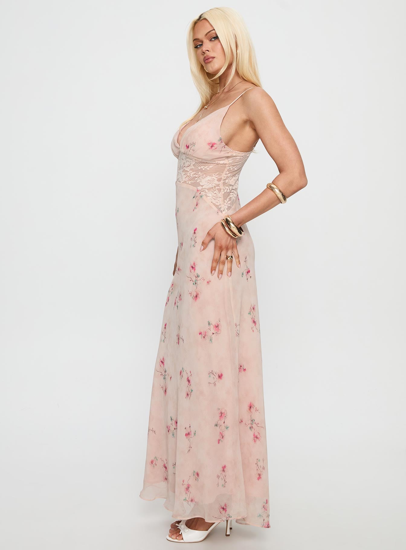 Rheina Lace Maxi Dress Pink Floral - Image 3