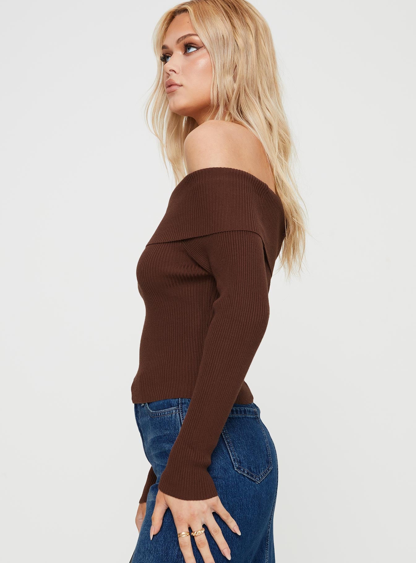 Infinity Off The Shoulder Top Brown - Image 3