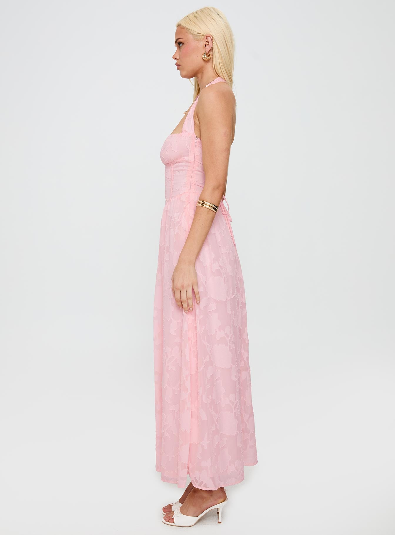 Fransiska Burnout Halter Maxi Dress Pink - Image 4