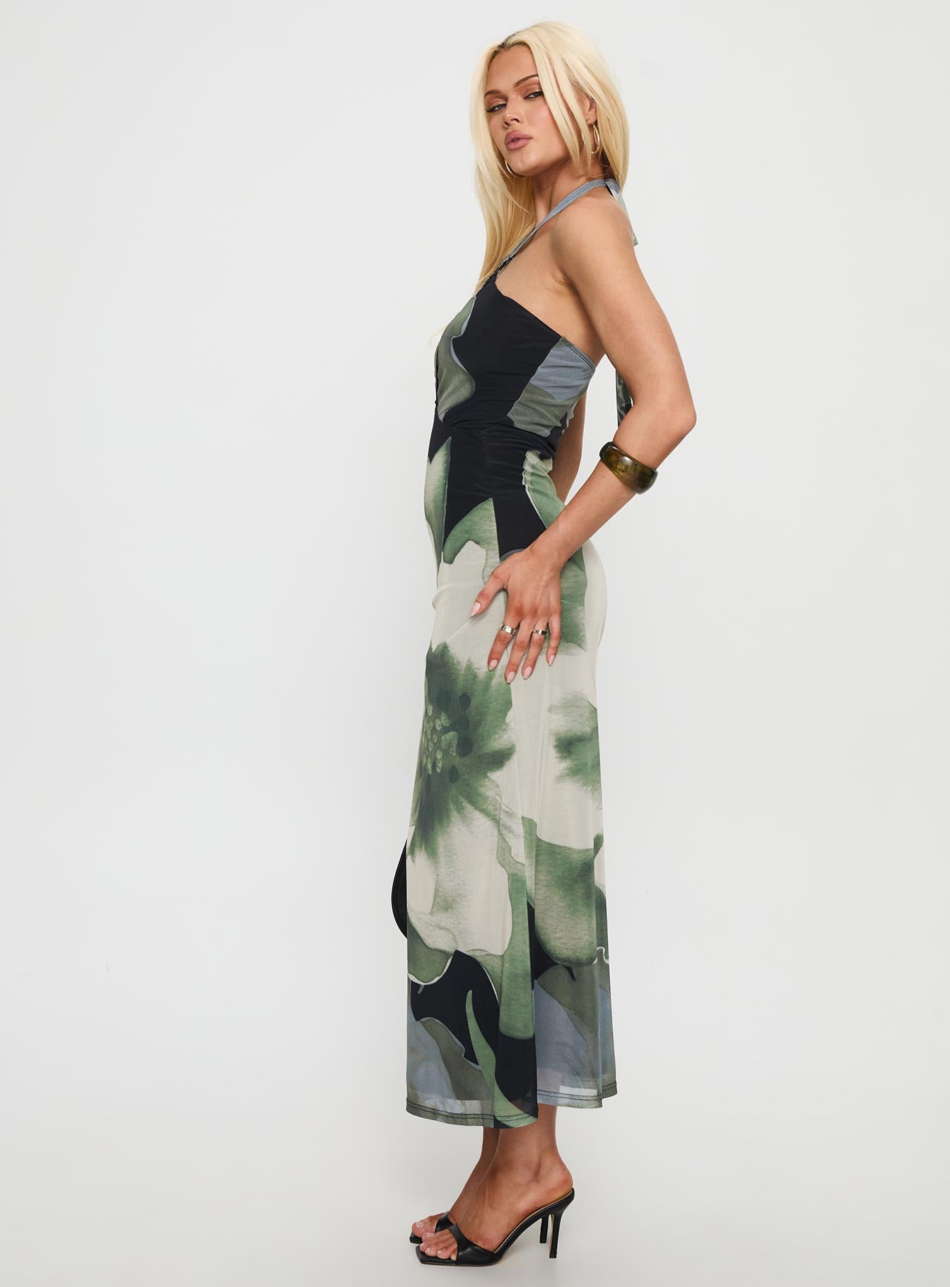 Zelle Halter Cut Out Maxi Dress Blue Multi - Image 4