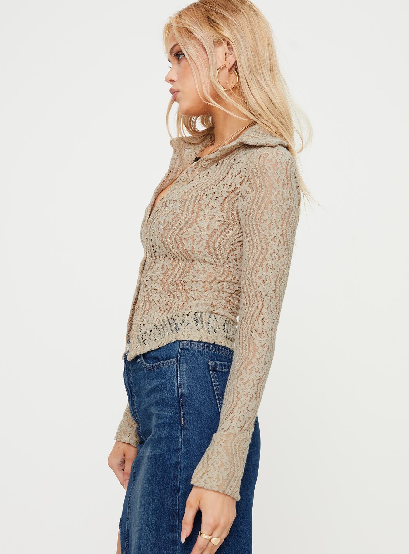 Dellini Long Sleeve Top Beige - Image 3