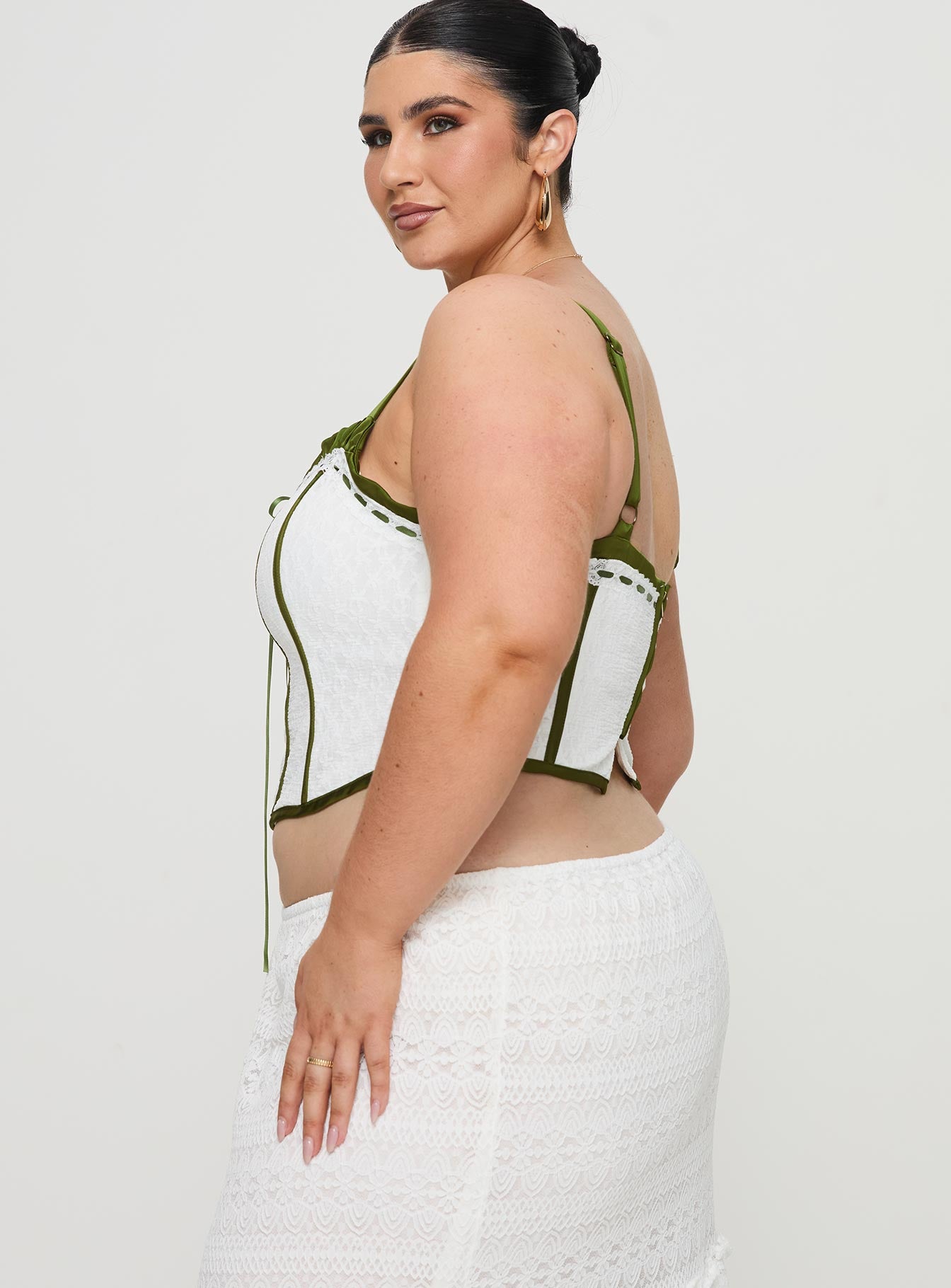 Jiraia Lace Corset Top White / Green Curve - Image 4