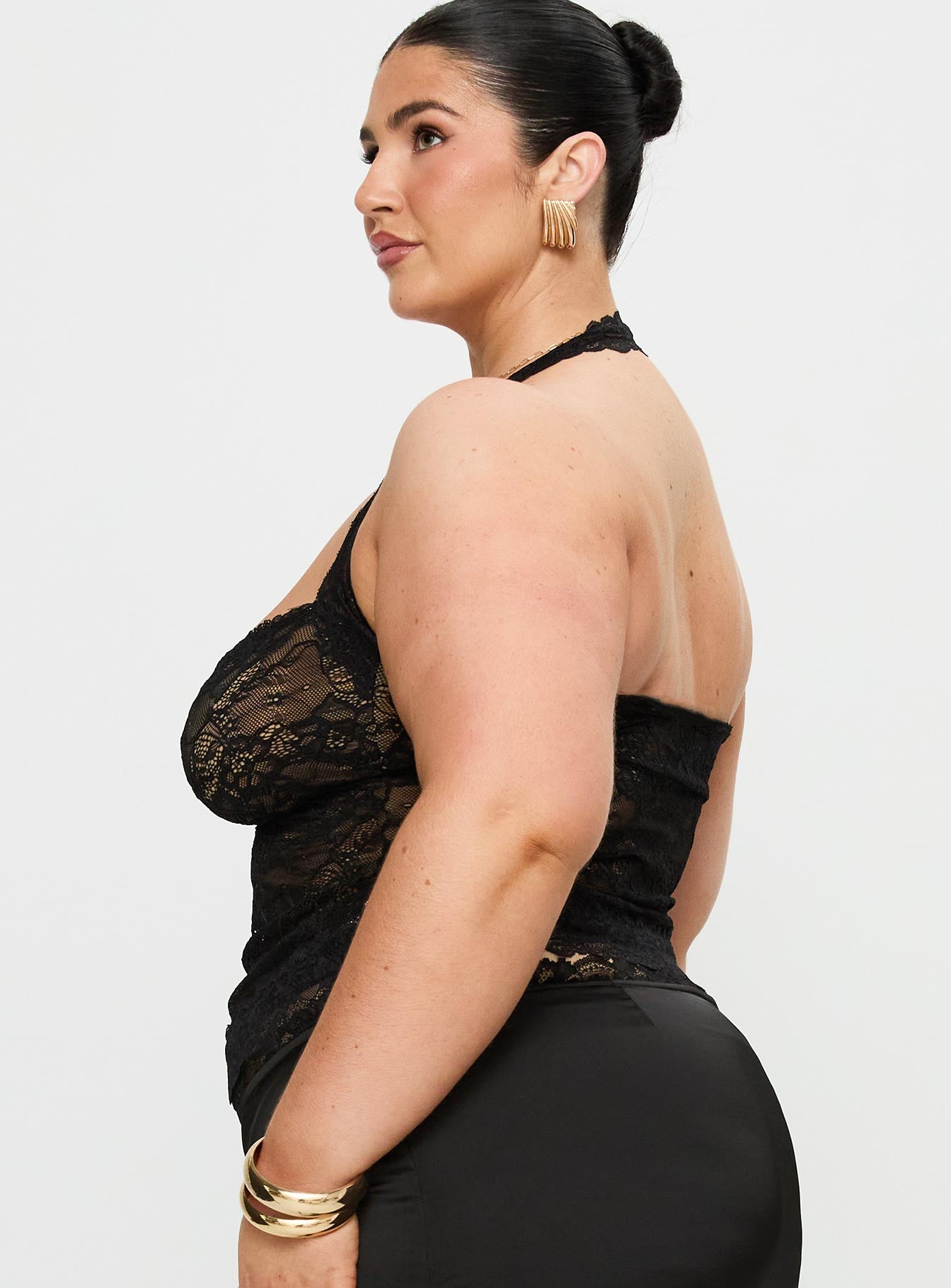Fantasize Lace Halter Top Black Curve - Image 4
