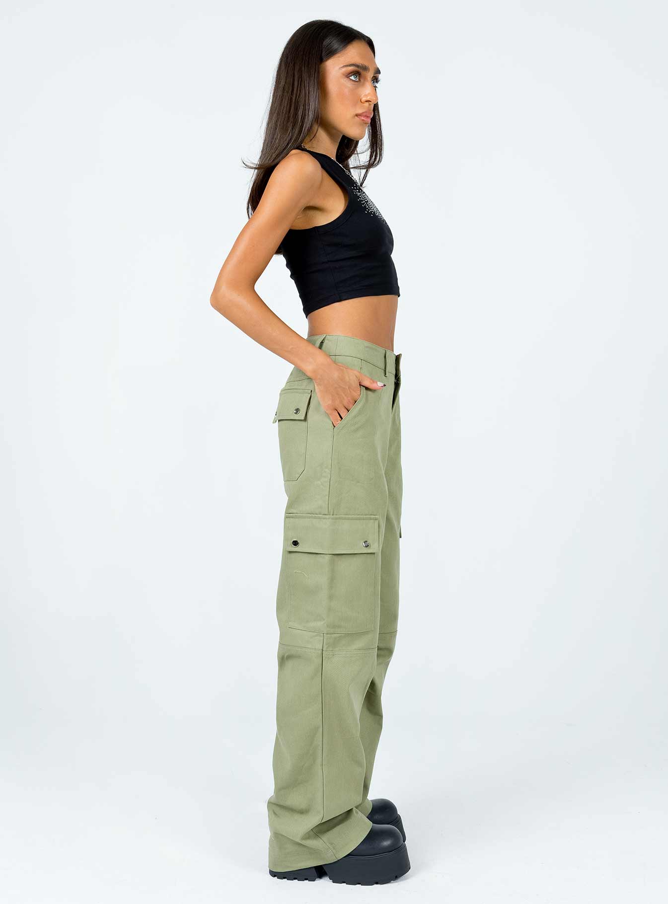 Fallout Mid Rise Cargo Pants Green - Image 9