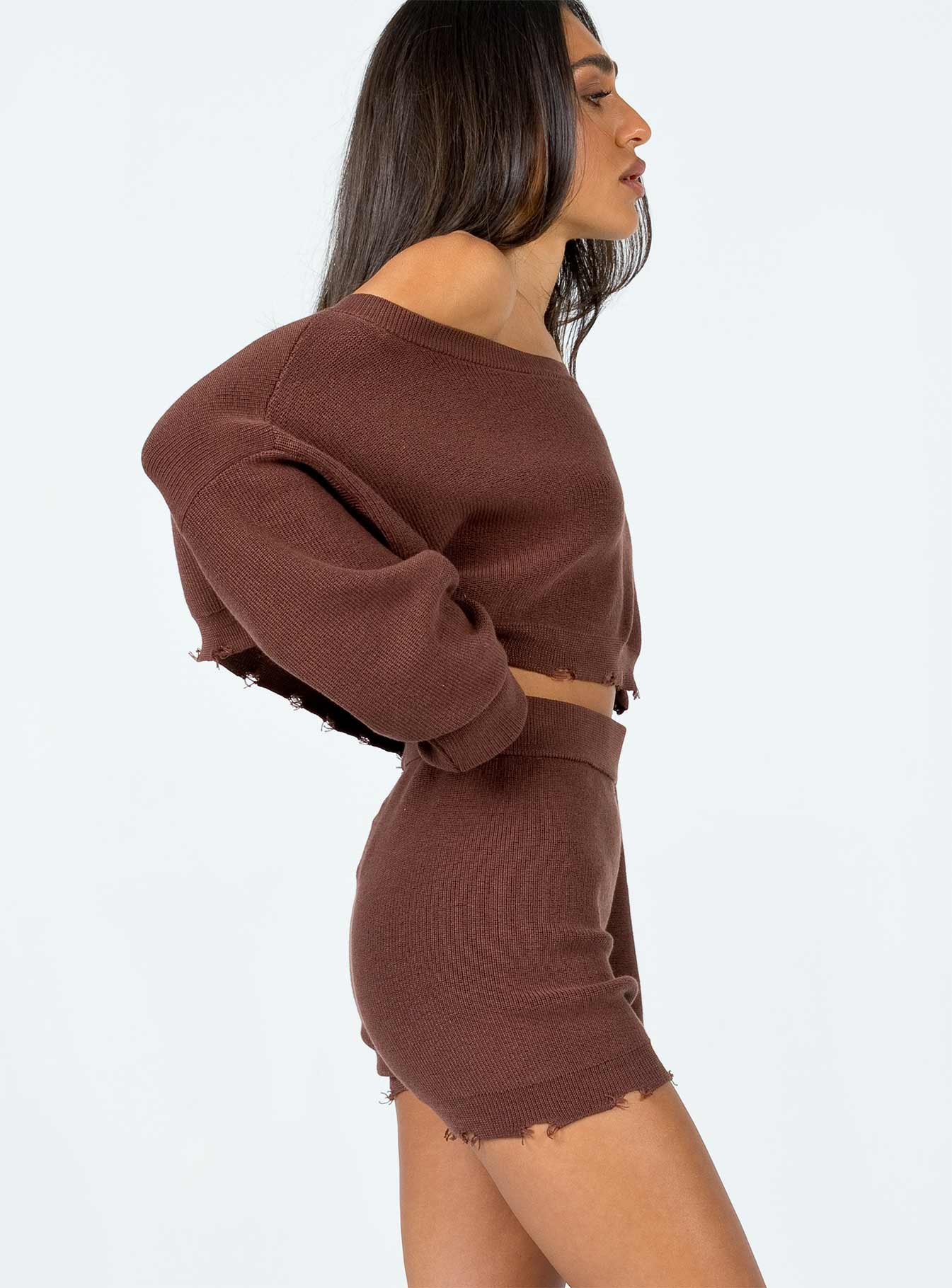 Hazel Knit Shorts Brown - Image 4