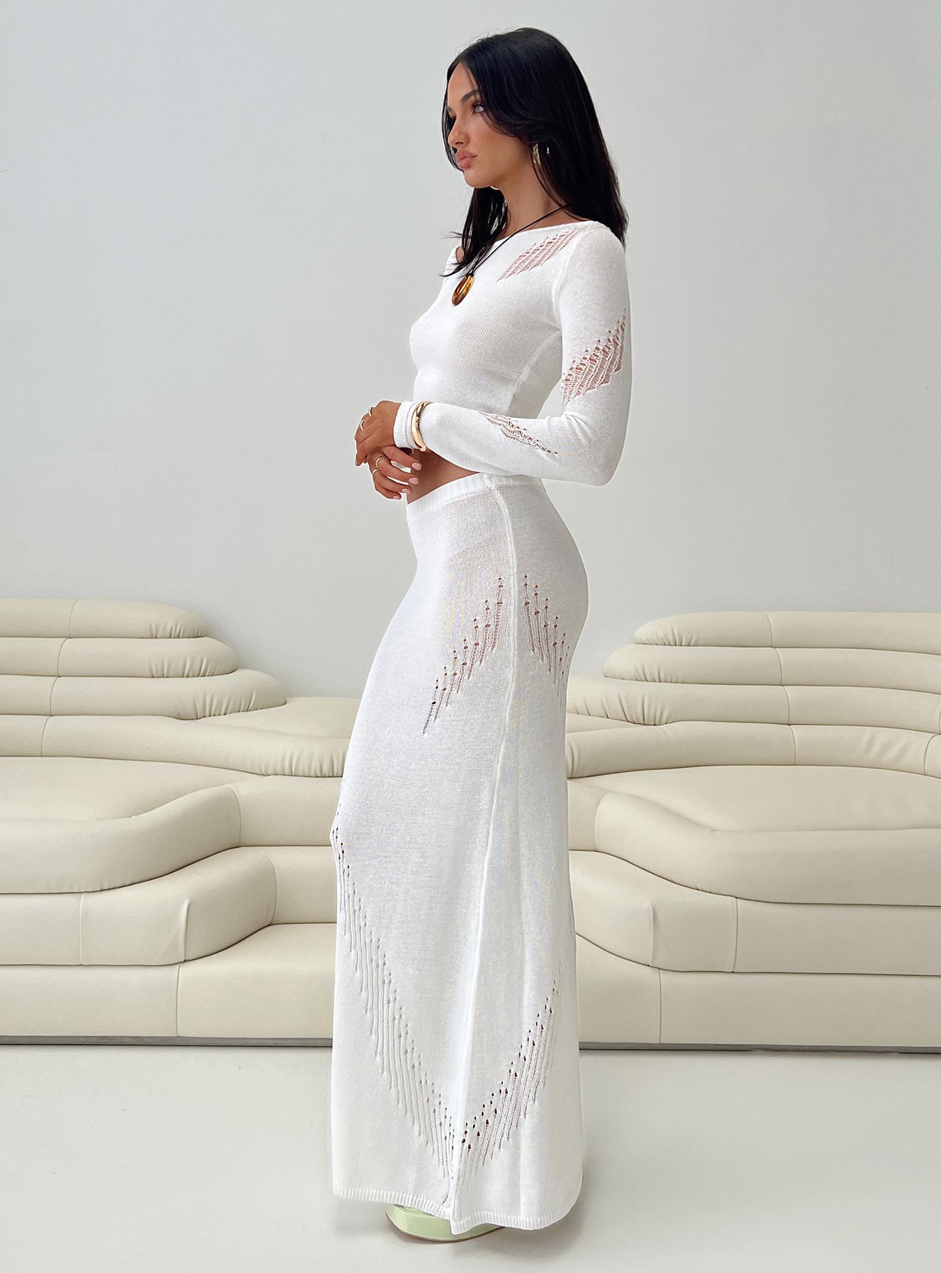Josphine Sheer Maxi Skirt White - Image 3