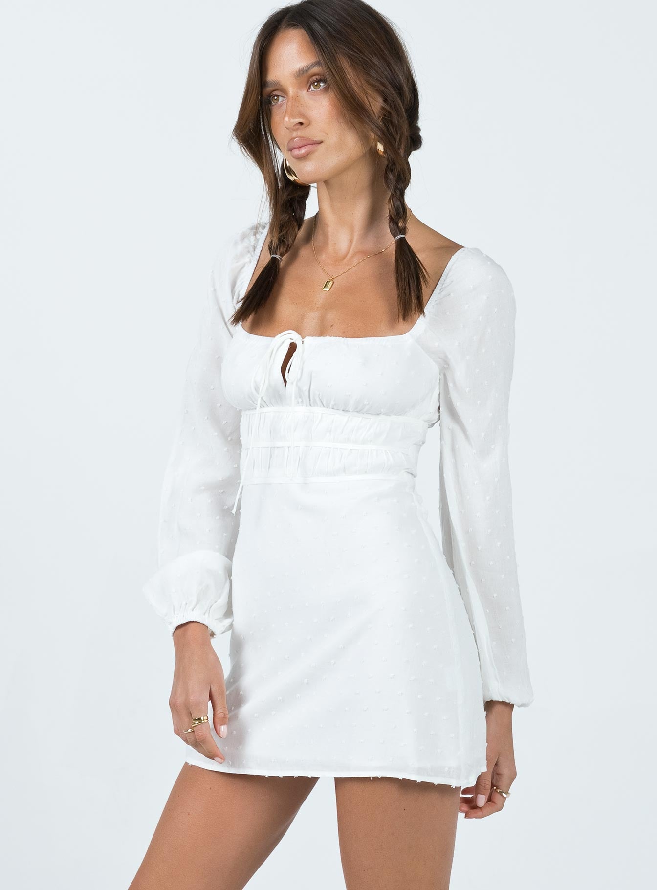 Loreli Long Sleeve Mini Dress White - Image 4