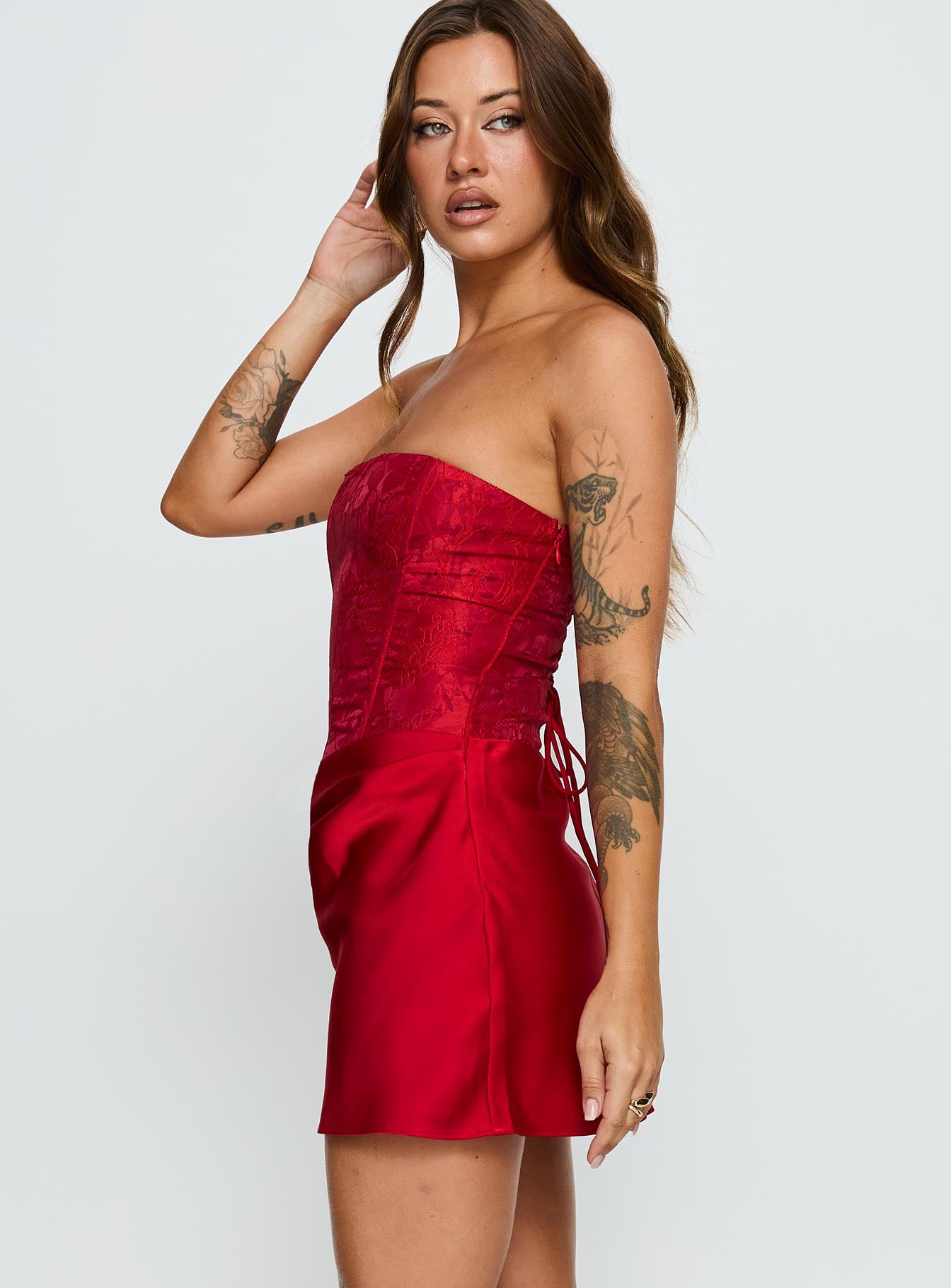 Jenevieve Strapless Drape Mini Dress Red - Image 4
