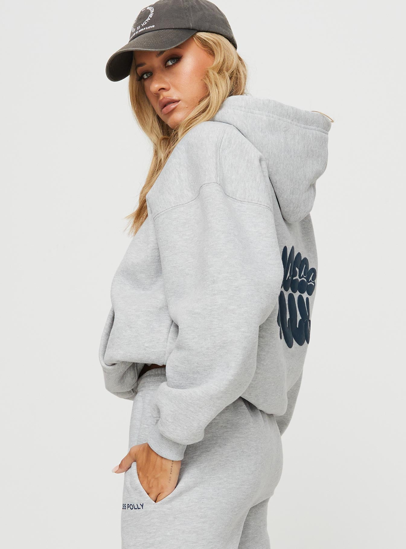 Princess Polly Hooded Sweatshirt Bubble Text Grey Marle / Slate - Image 4