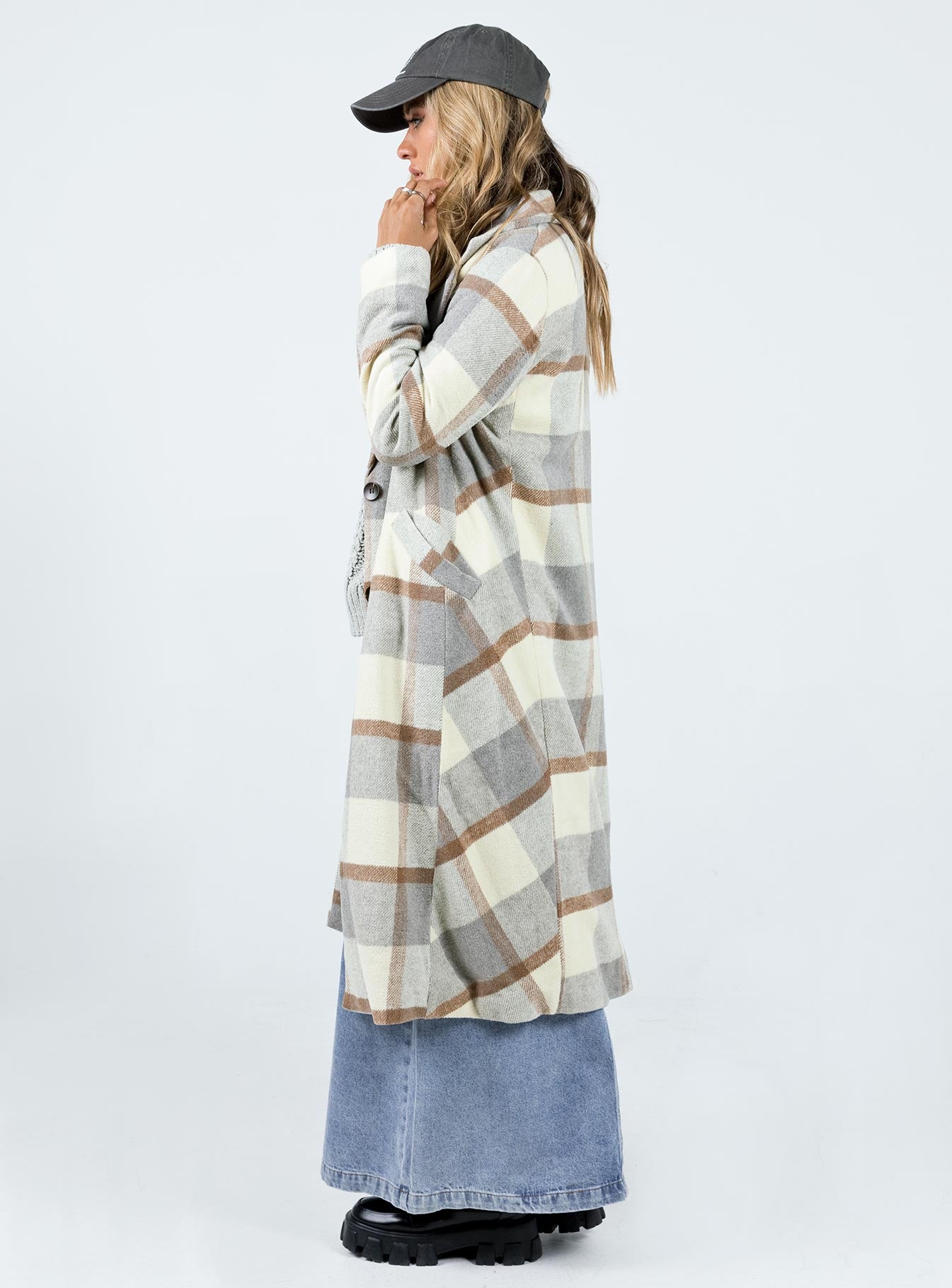 Keslake Plaid Coat Grey Check - Image 3
