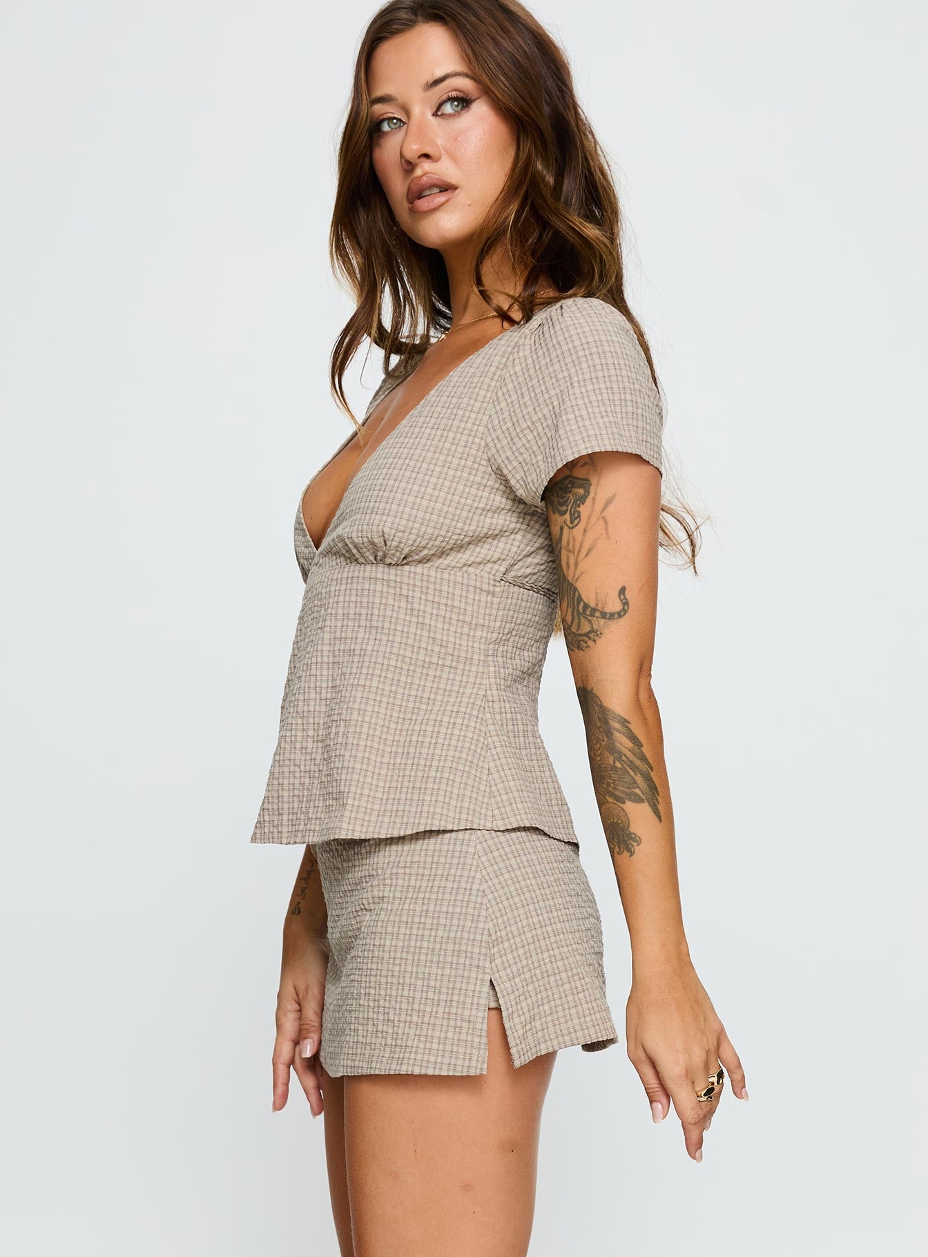 Emmilou Wrap Set Brown Check - Image 4