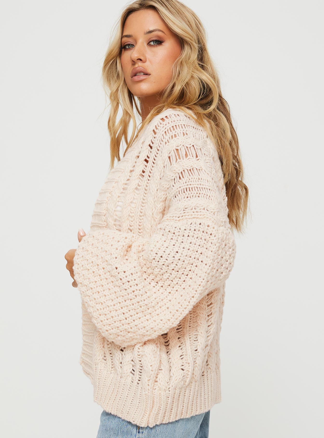 Abner Cable Cardigan Beige - Image 3