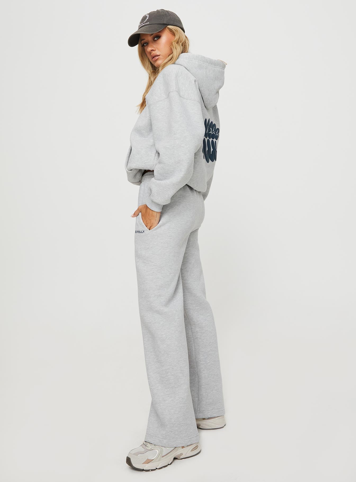 Princess Polly Straight Leg Track Pants Text Grey Marle - Image 4