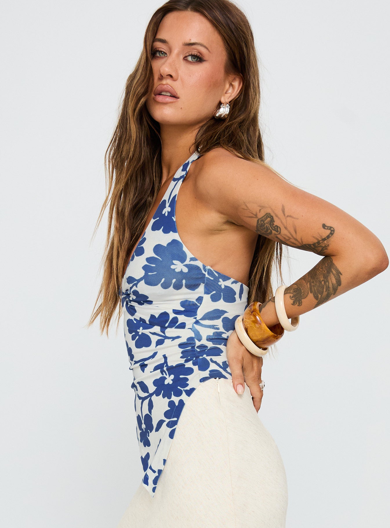 Chilli Halter Top Blue Floral - Image 3
