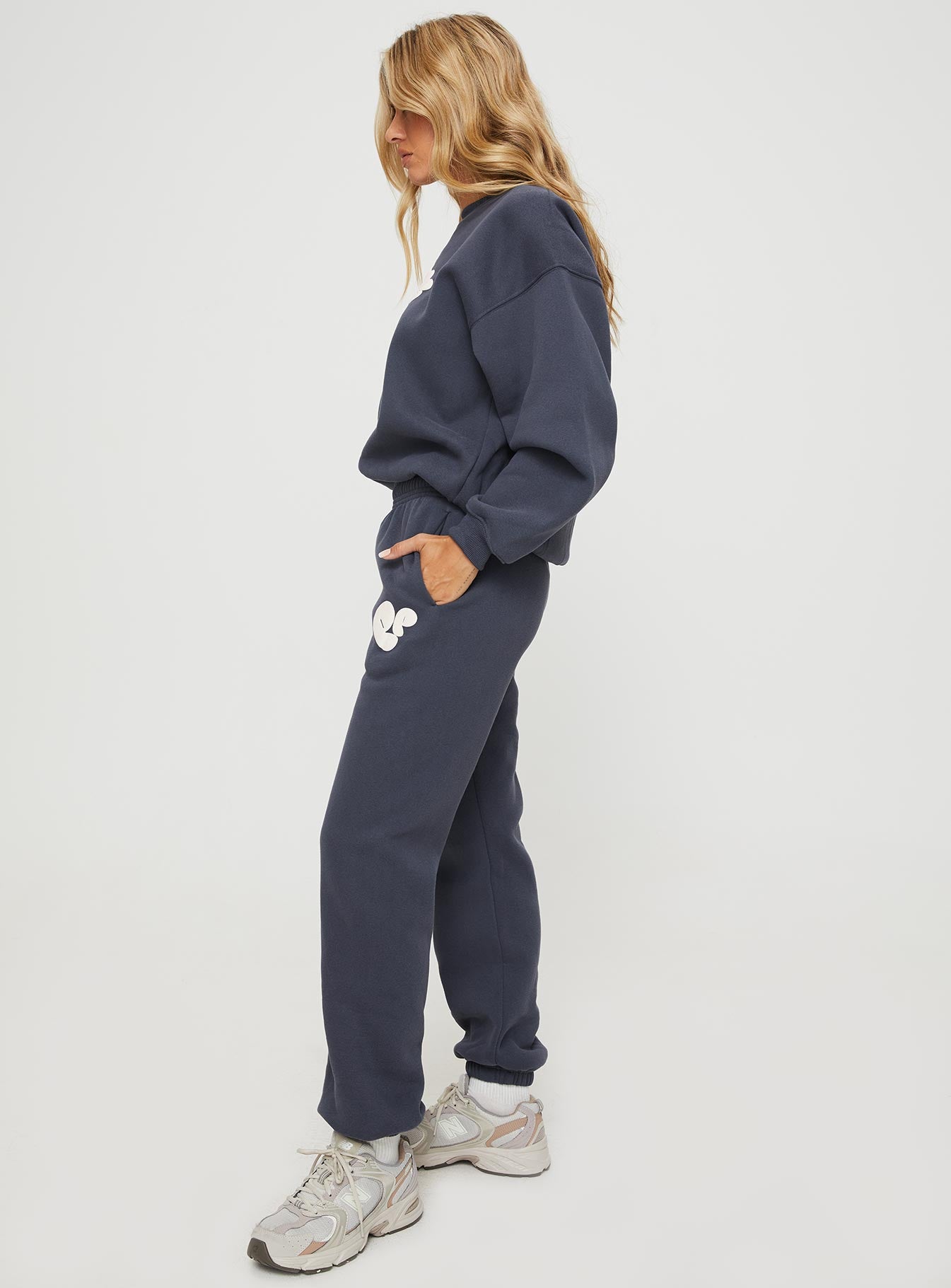 Princess Polly Track Pants Bubble Text Slate / Eggshell - Image 9
