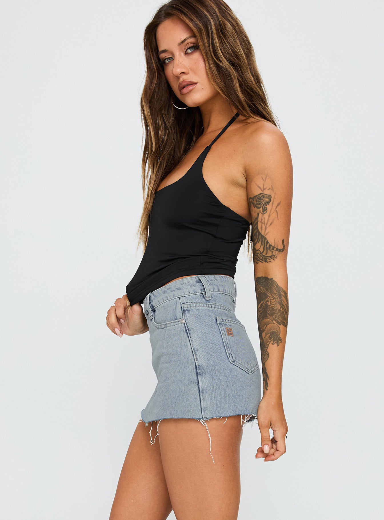 Make My Day Mid Rise Denim Skort Light Wash - Image 4